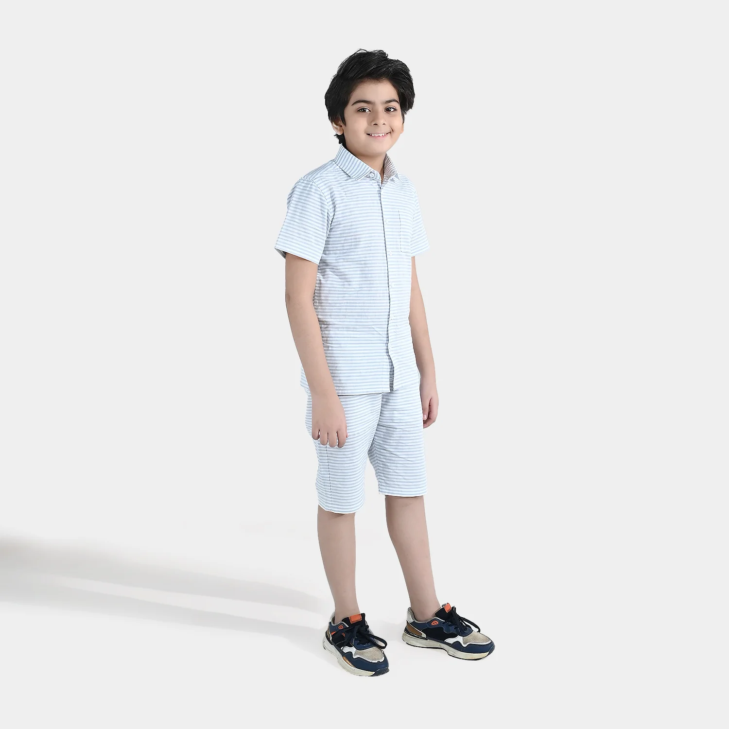 Boys Yarn Dyed Woven Suit – White & Blue - Image 2