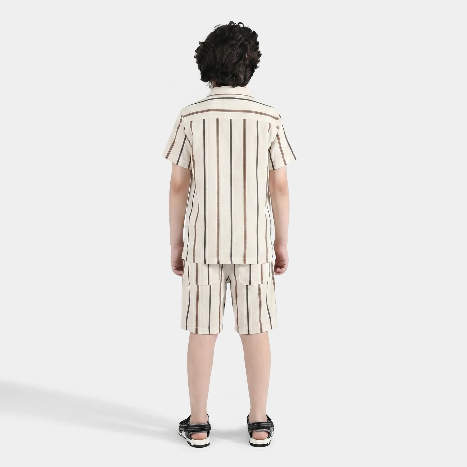 Boys Yarn Dyed Woven Suit (Striped) - Brown/Off-White - Image 2
