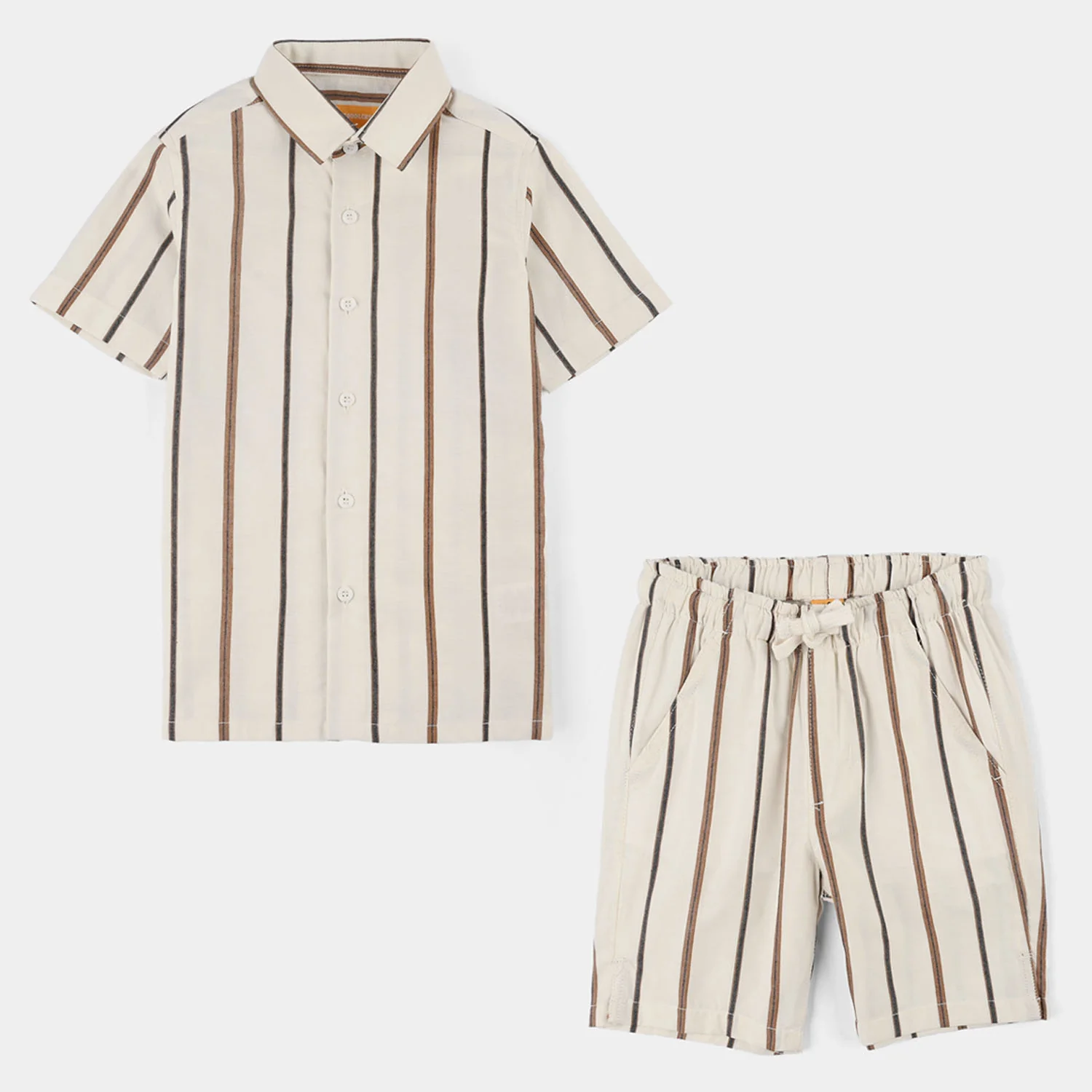 Boys Yarn Dyed Woven Suit (Striped) - Brown/Off-White - Image 3