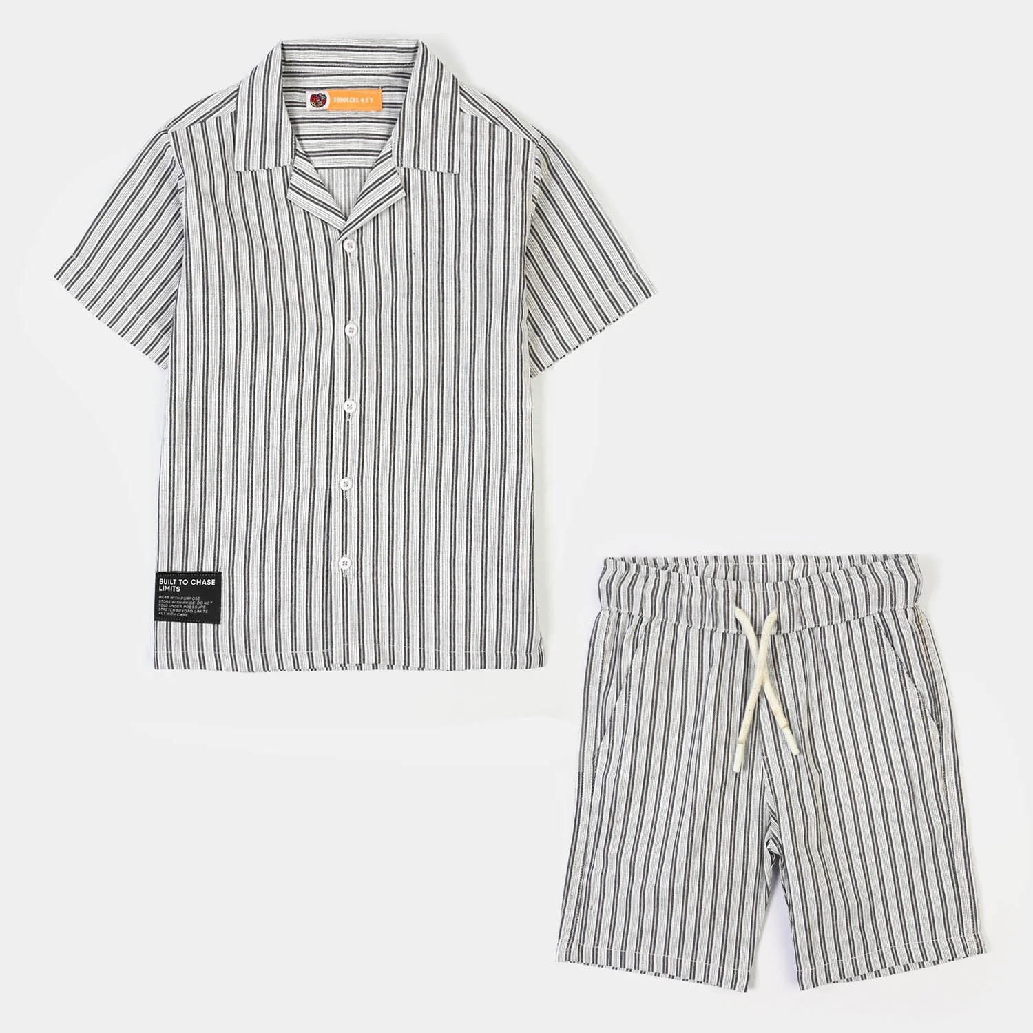 Boys Yarn Dyed Woven Suit-Built To Chase Limits-White.Black