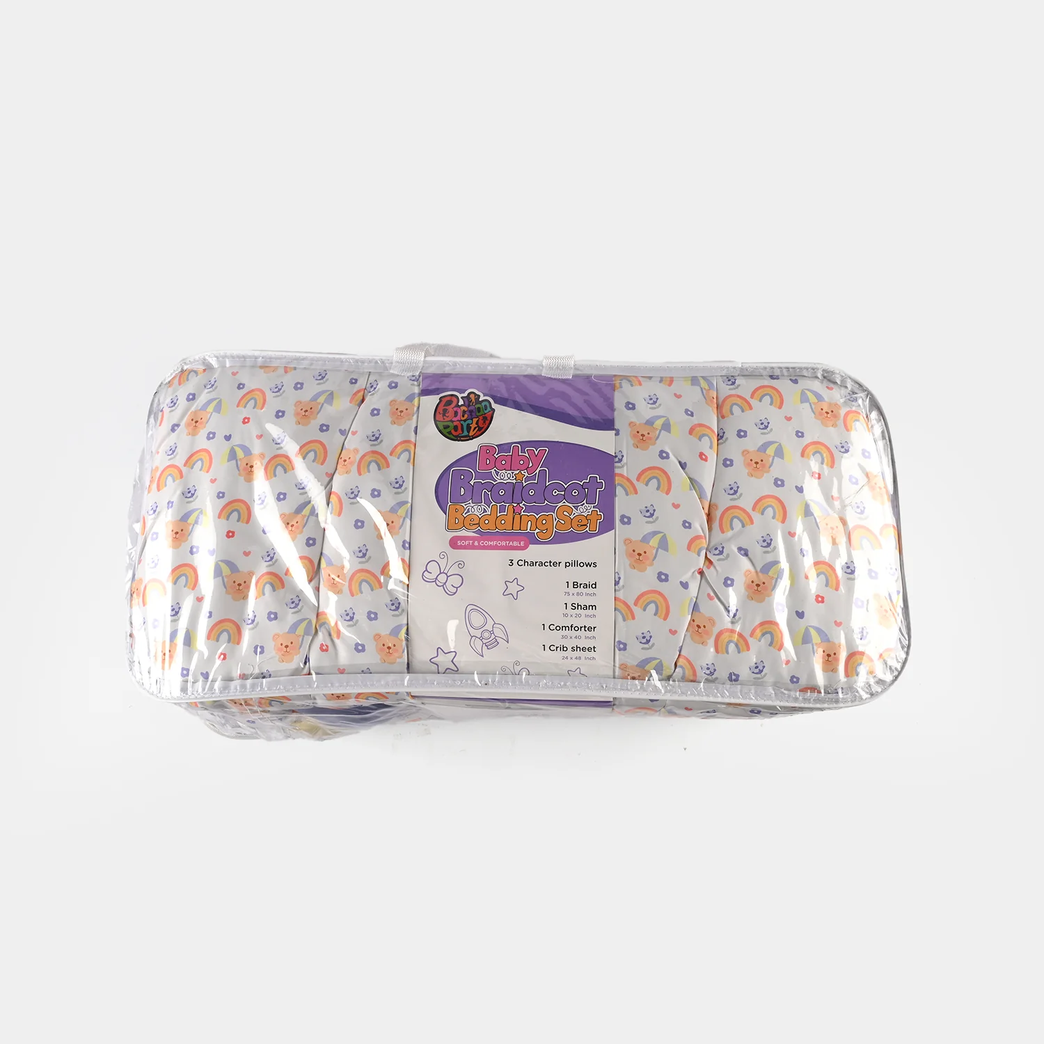 Cream Bear & Umbrella Braid Cot Bedding 7Pcs - Image 3