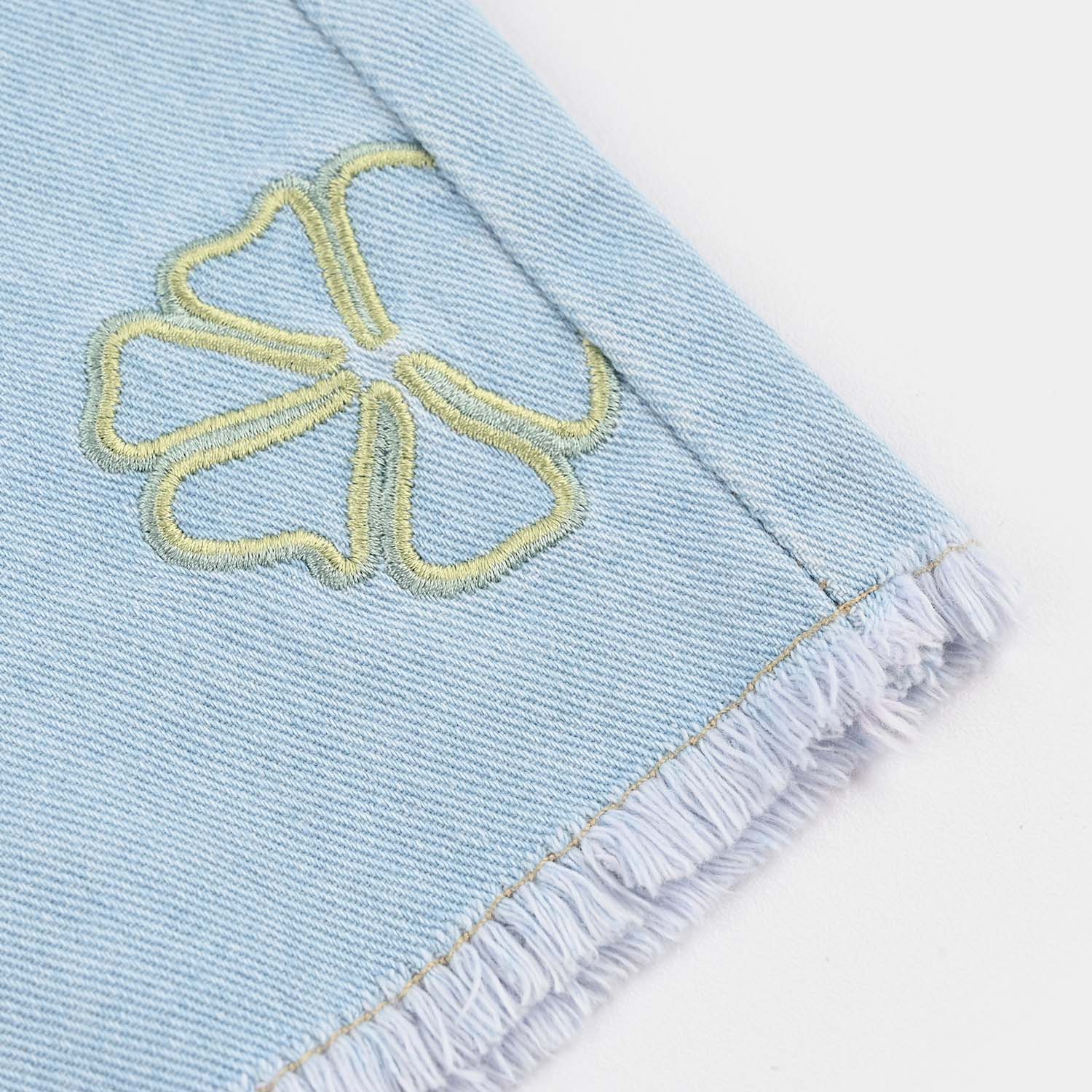 Girls Denim rigid Short Floral EMB-Ice.Blue - Image 3
