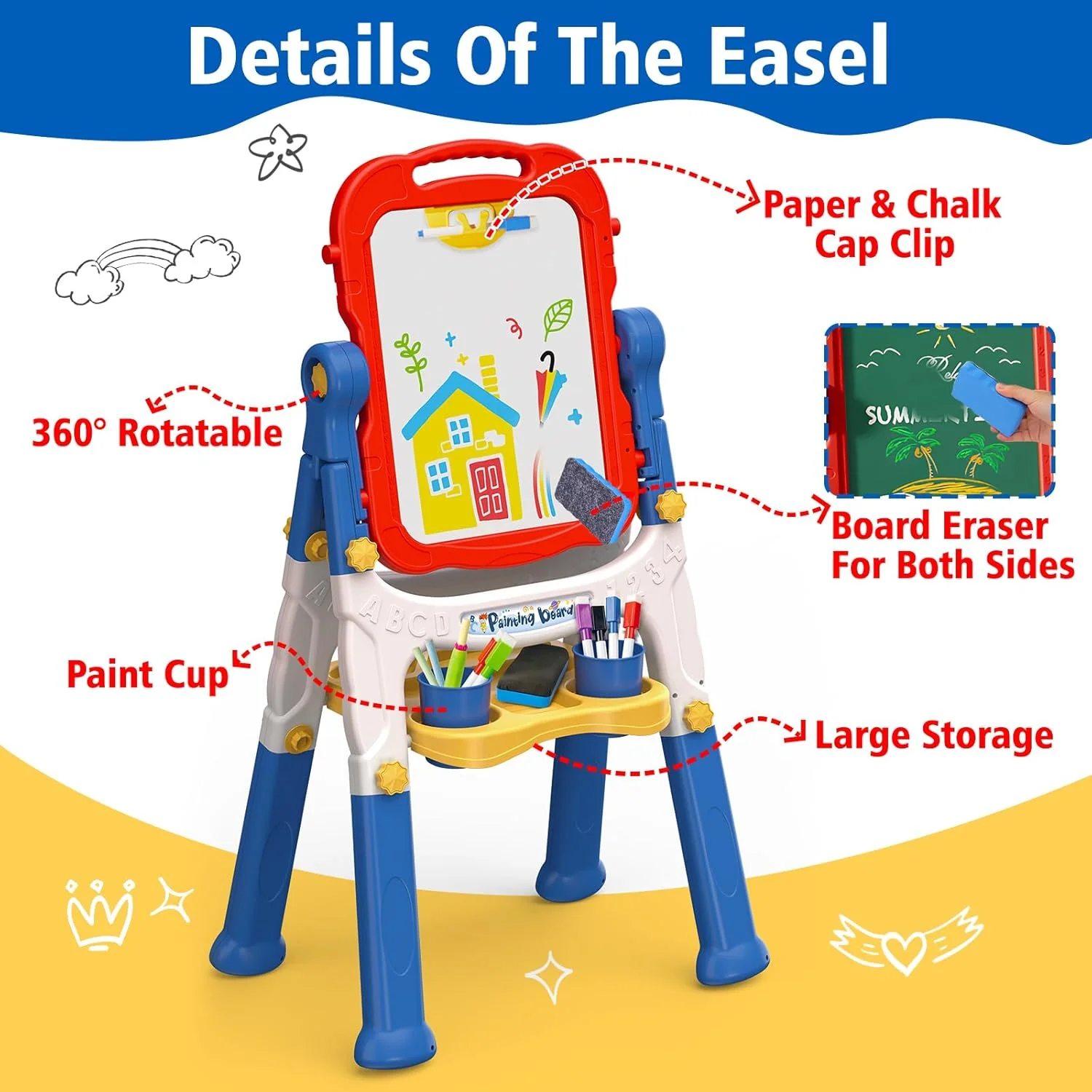 3-in-1 Double-Sided Kids' Standing Art Easel Set | N-1099 Navy Blue - Image 2