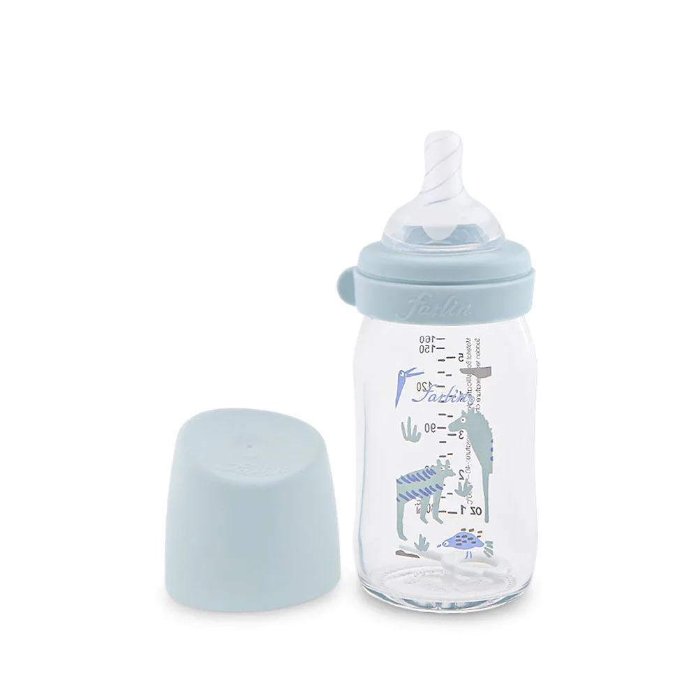 Farlin Wide-Neck Glass Feeding Bottle 160ml – Blue - Image 2