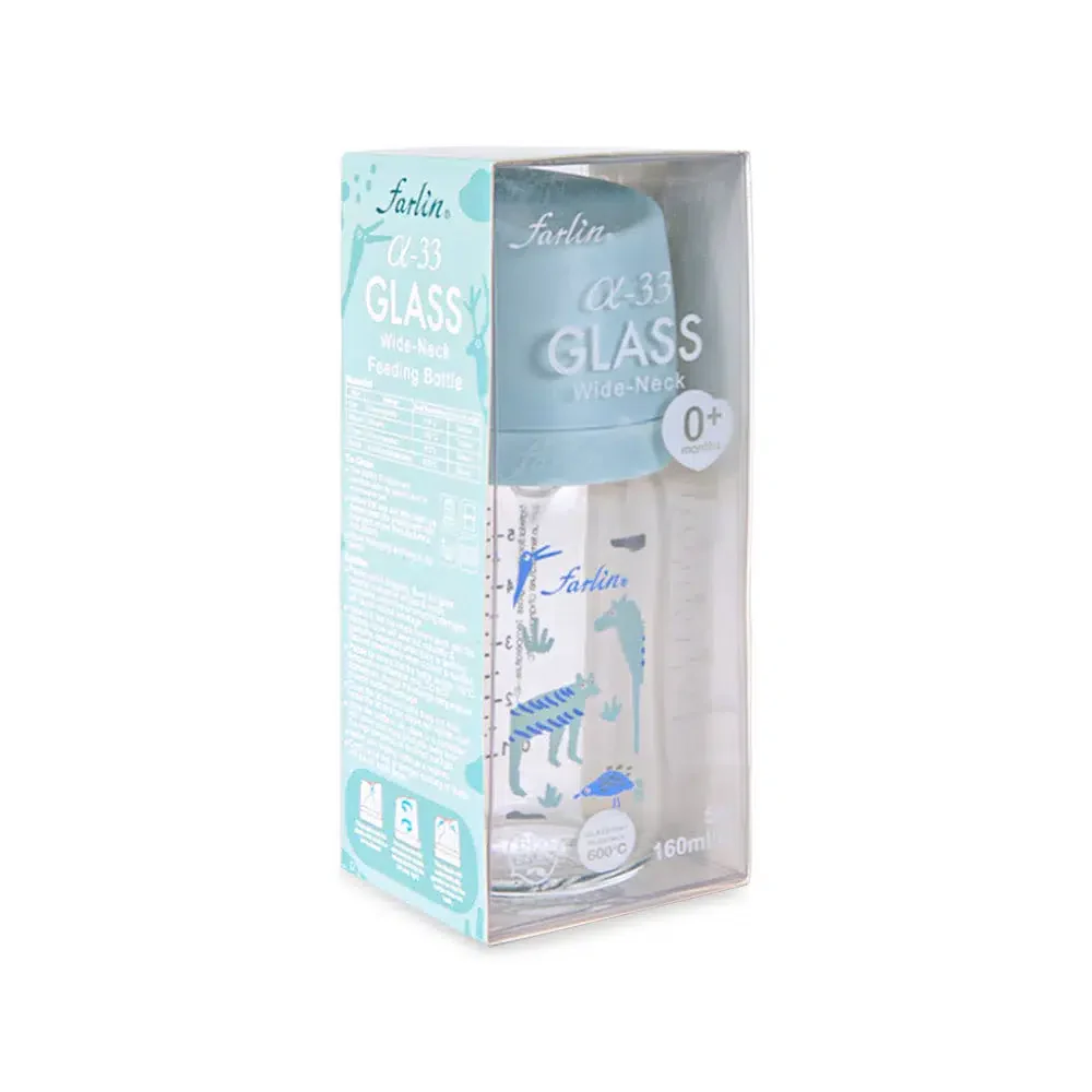 Farlin Wide-Neck Glass Feeding Bottle 160ml – Blue - Image 3