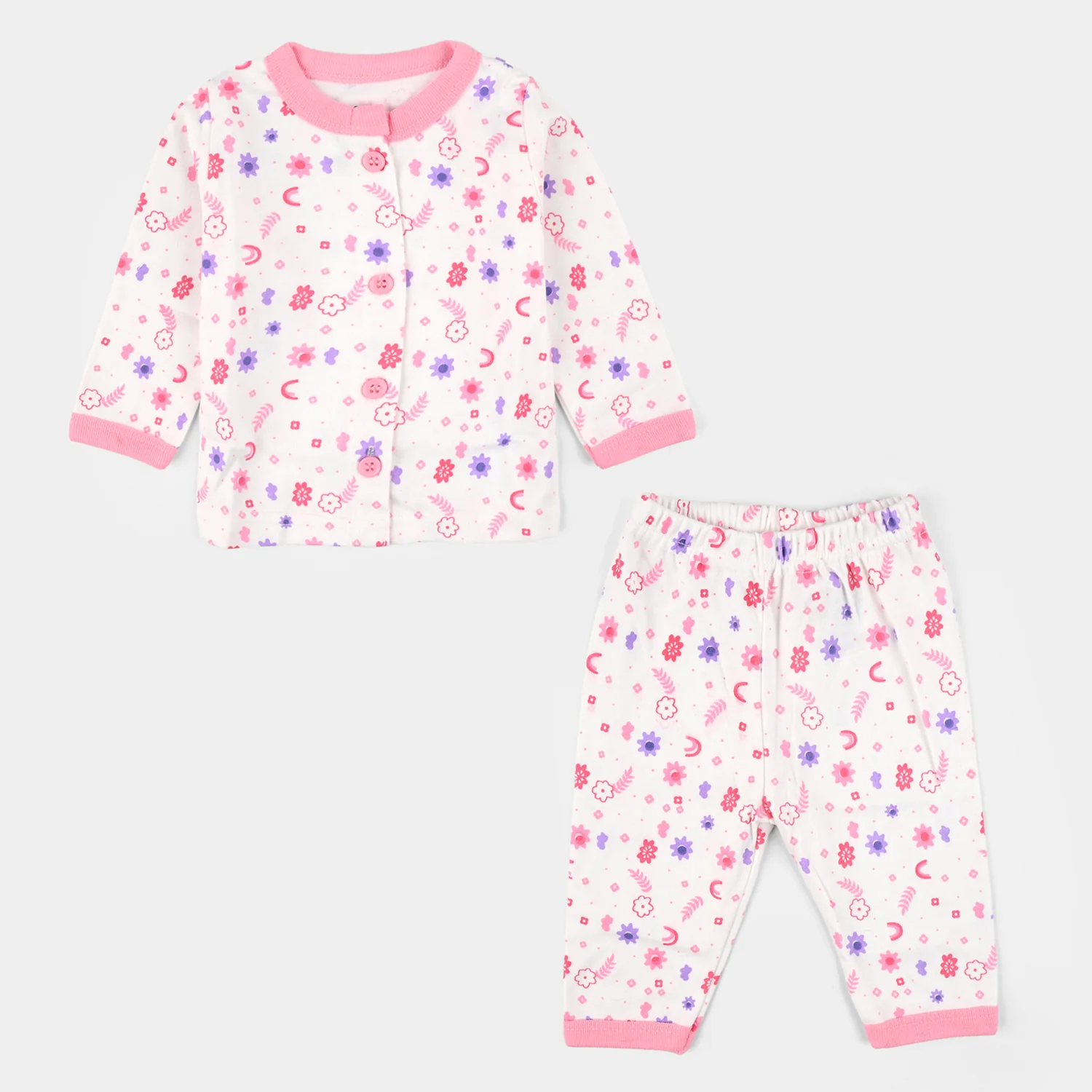 Infant Front Open Suit (Flower) - White/Pink