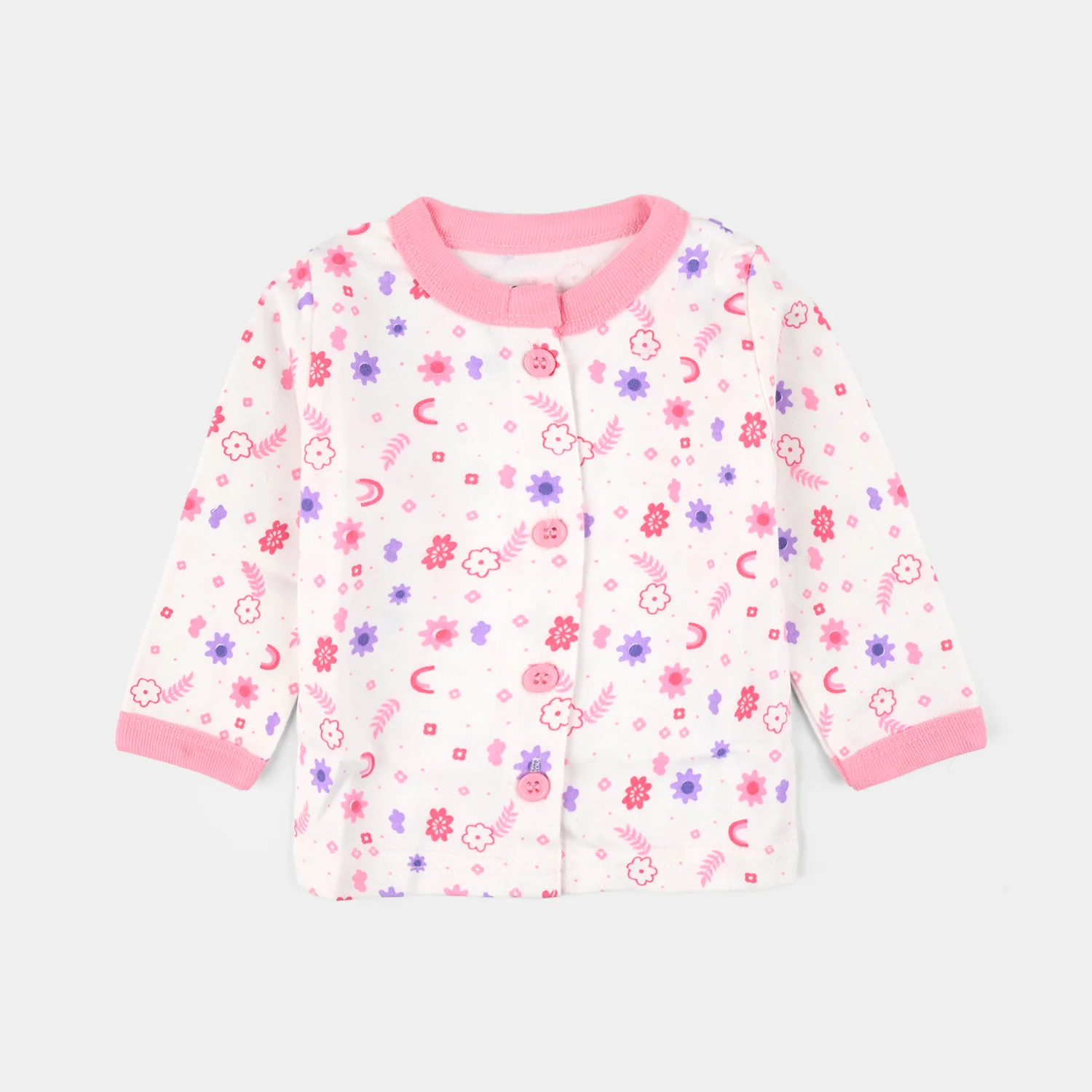 Infant Front Open Suit (Flower) - White/Pink - Image 2