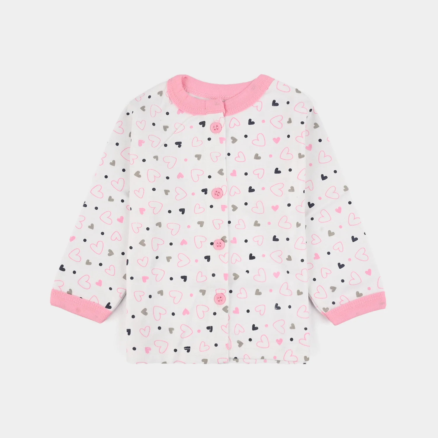 Infant Front Open Suit (Heart) - White/Pink - Image 2