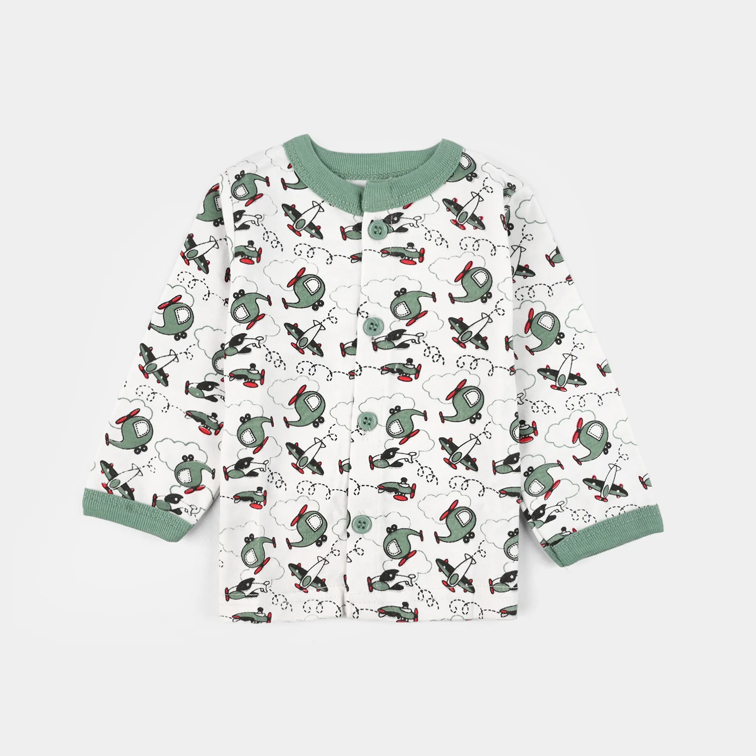 Infant Front Open Suit (Helicopter) - White/Green - Image 2