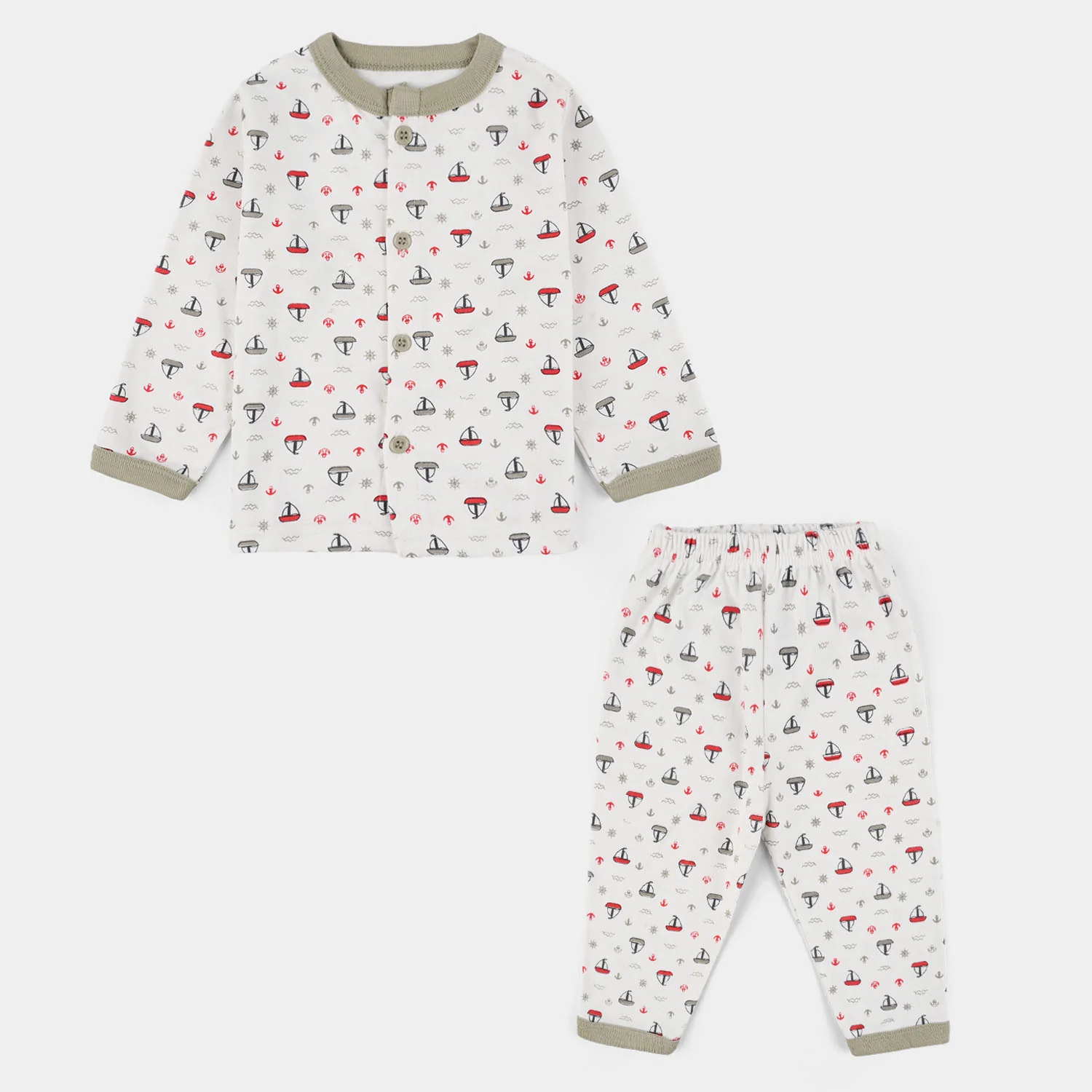 Infant Front Open Suit (Ship) - White/green