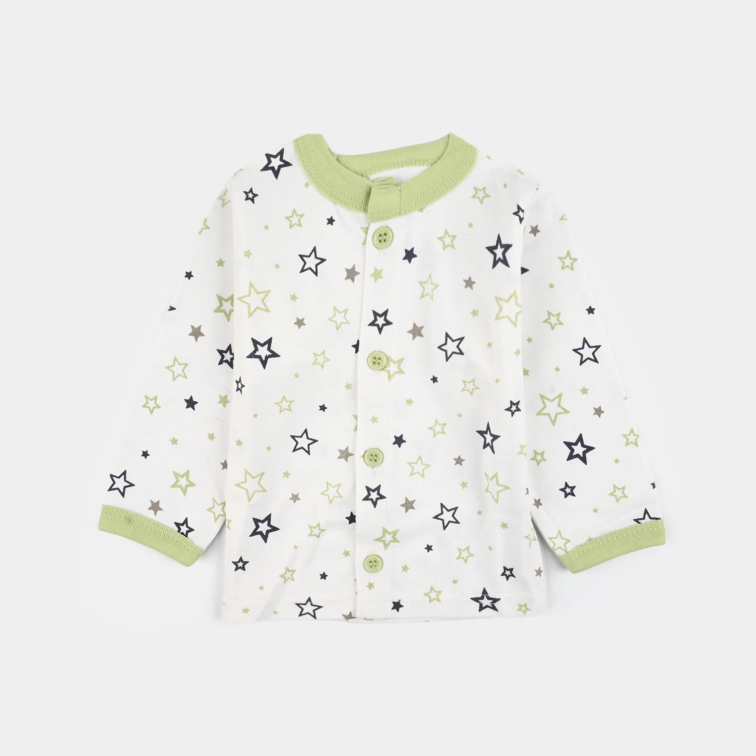 Infant Front Open Suit (Star) - White/Green - Image 2