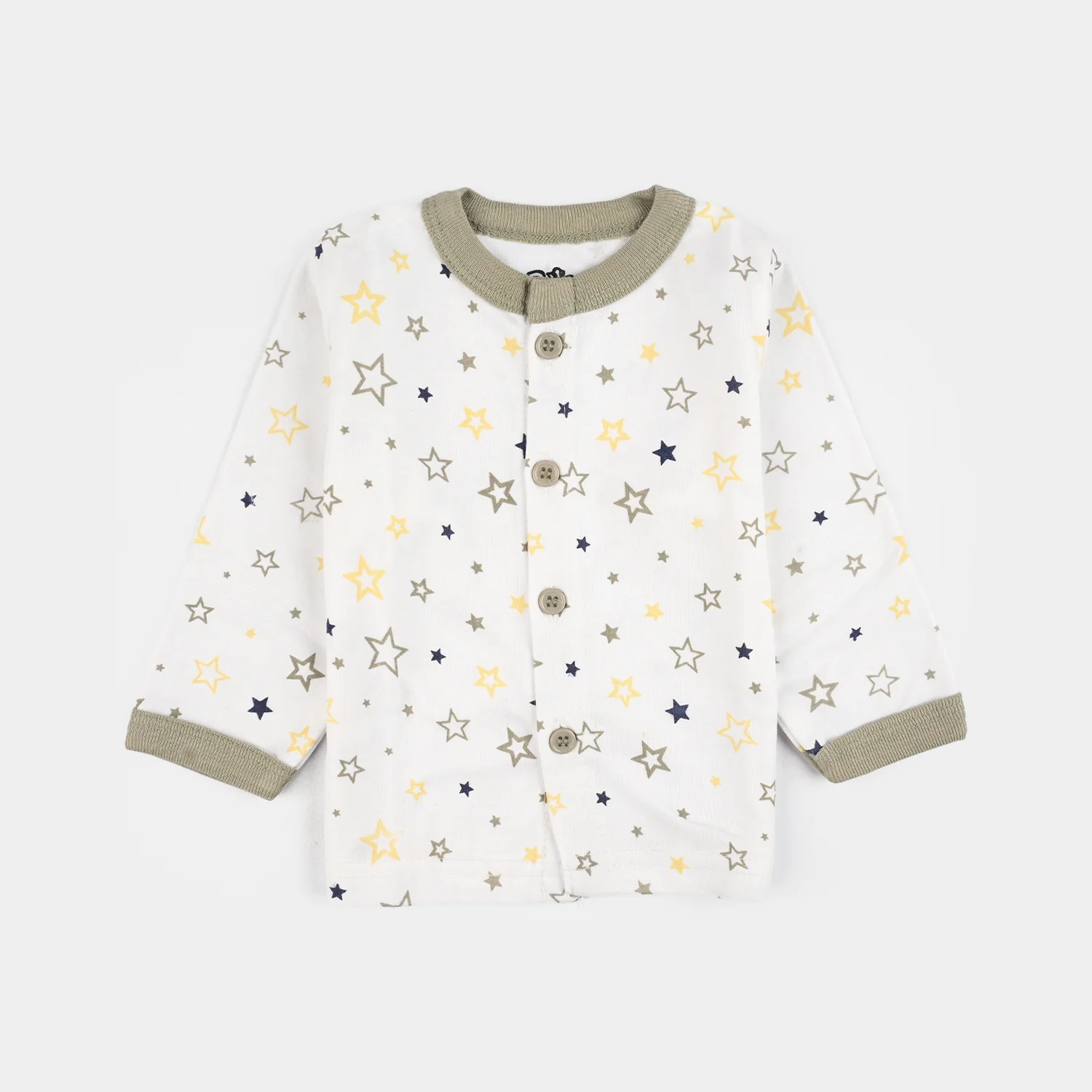 Infant Front Open Suit (Star) - White/Olive Green - Image 2