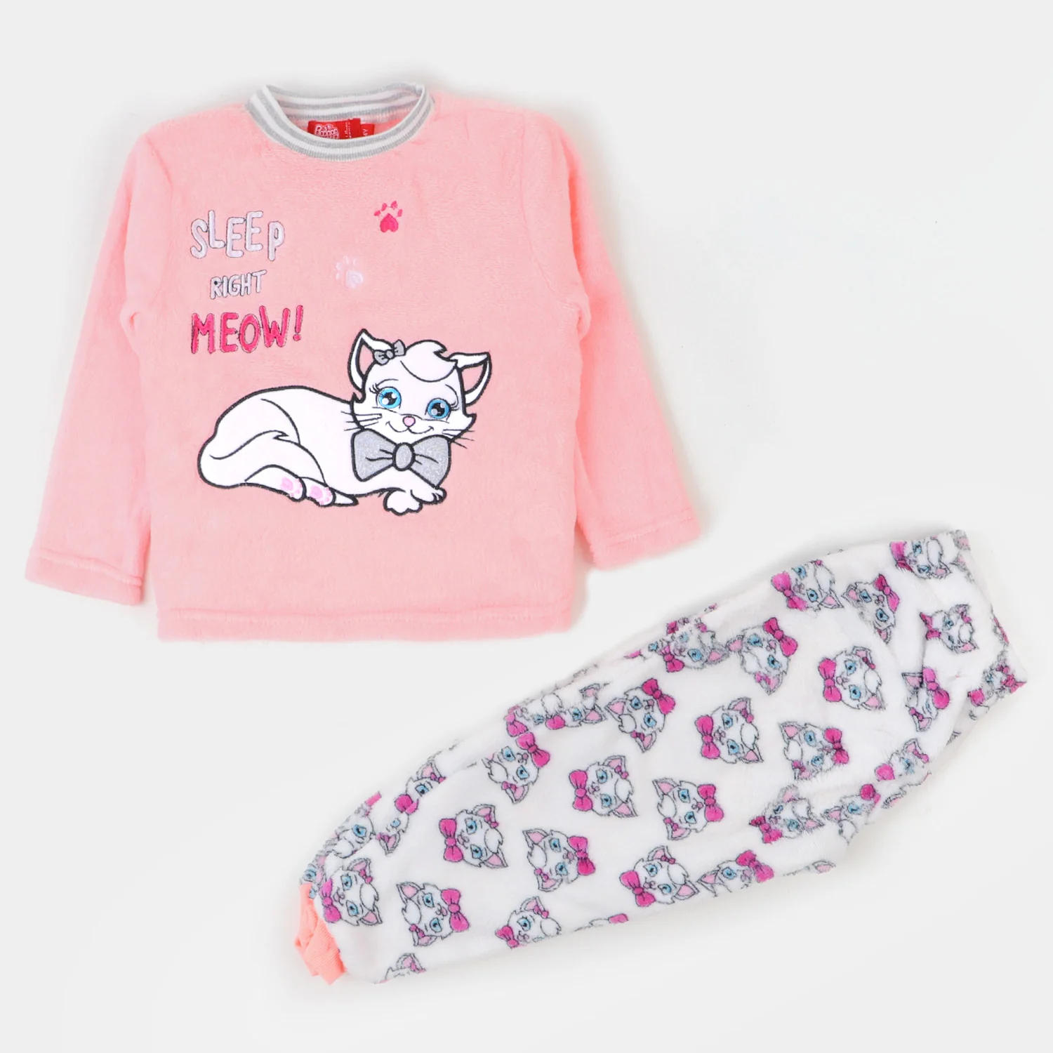 Girls 2 PCs Suit Sleep Right Meow -Pink