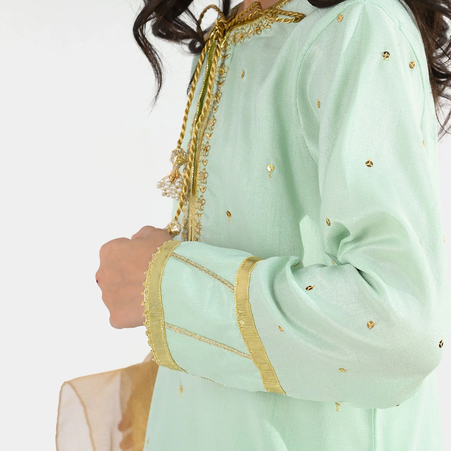 Girls Raw Silk 3-Piece Set (Chaman) - Mint Green - Image 5