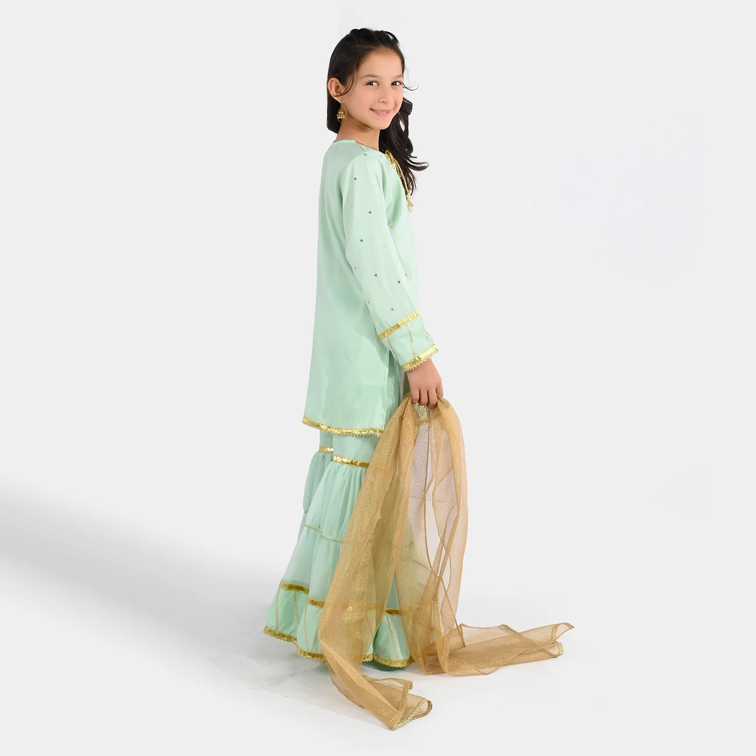 Girls Raw Silk 3-Piece Set (Chaman) - Mint Green - Image 7