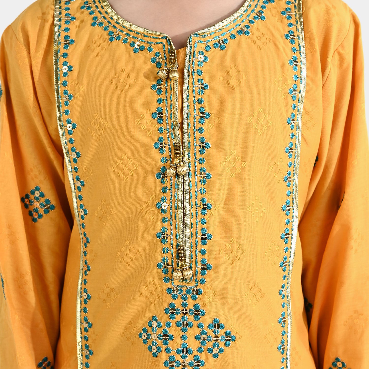 Girls Jacquard 3Pcs (Ishq) - Yellow - Image 2