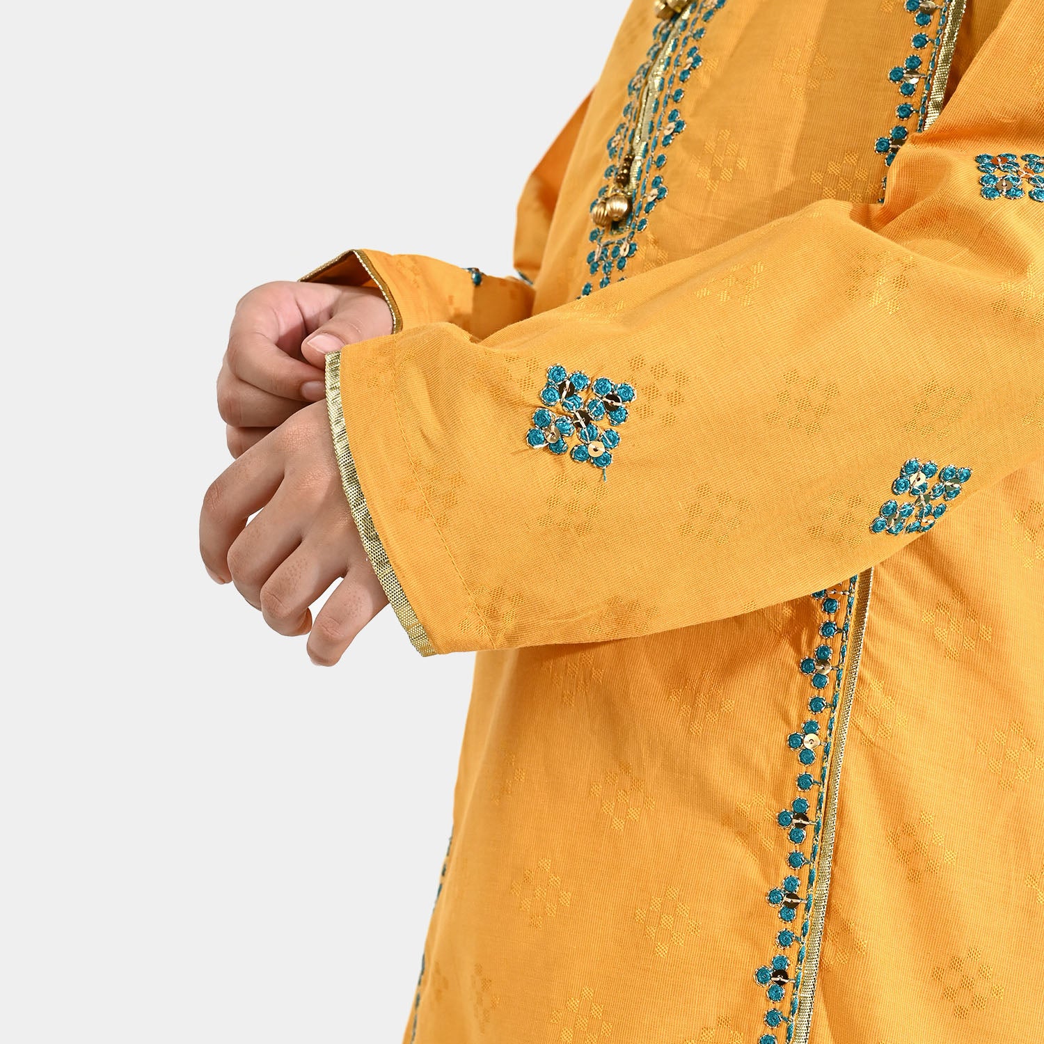 Girls Jacquard 3Pcs (Ishq) - Yellow - Image 4