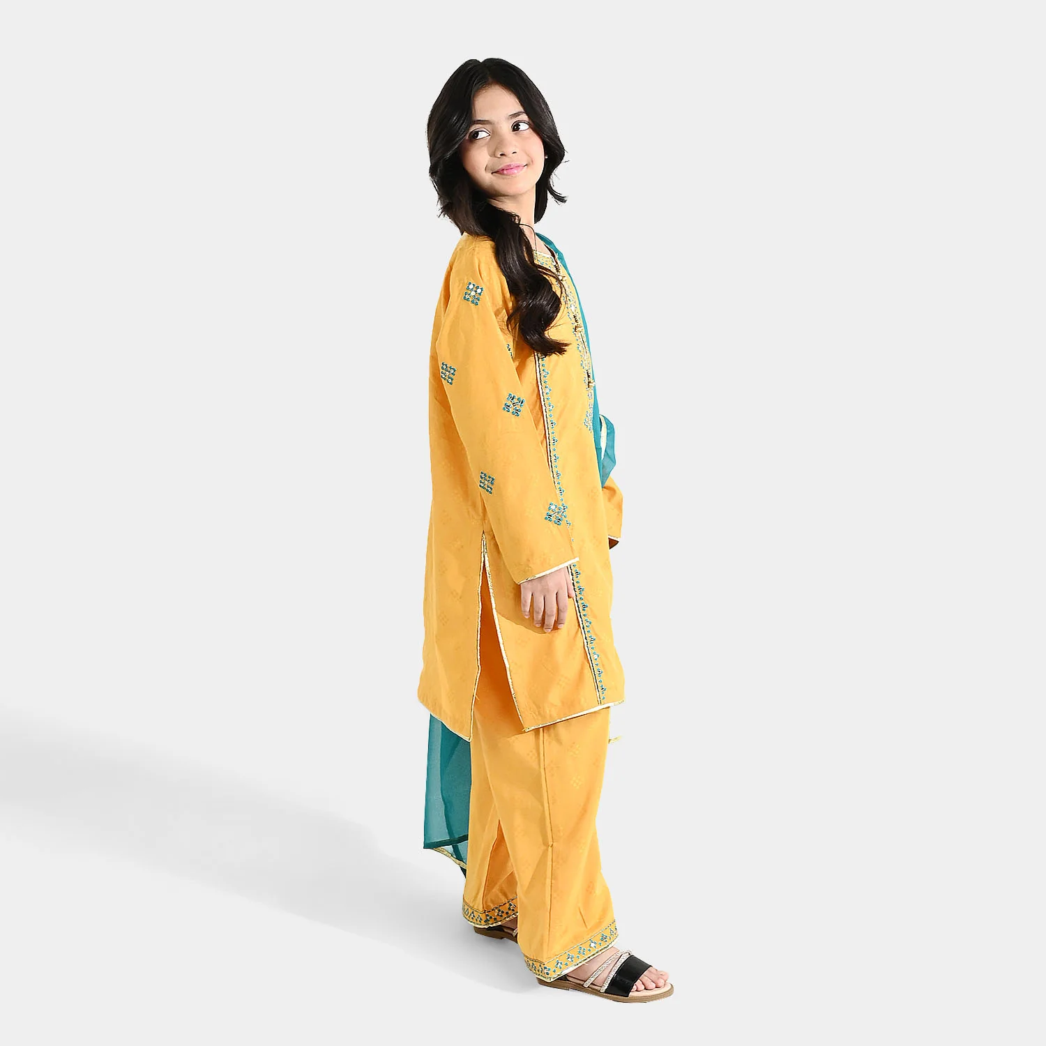 Girls Jacquard 3Pcs (Ishq) - Yellow - Image 5