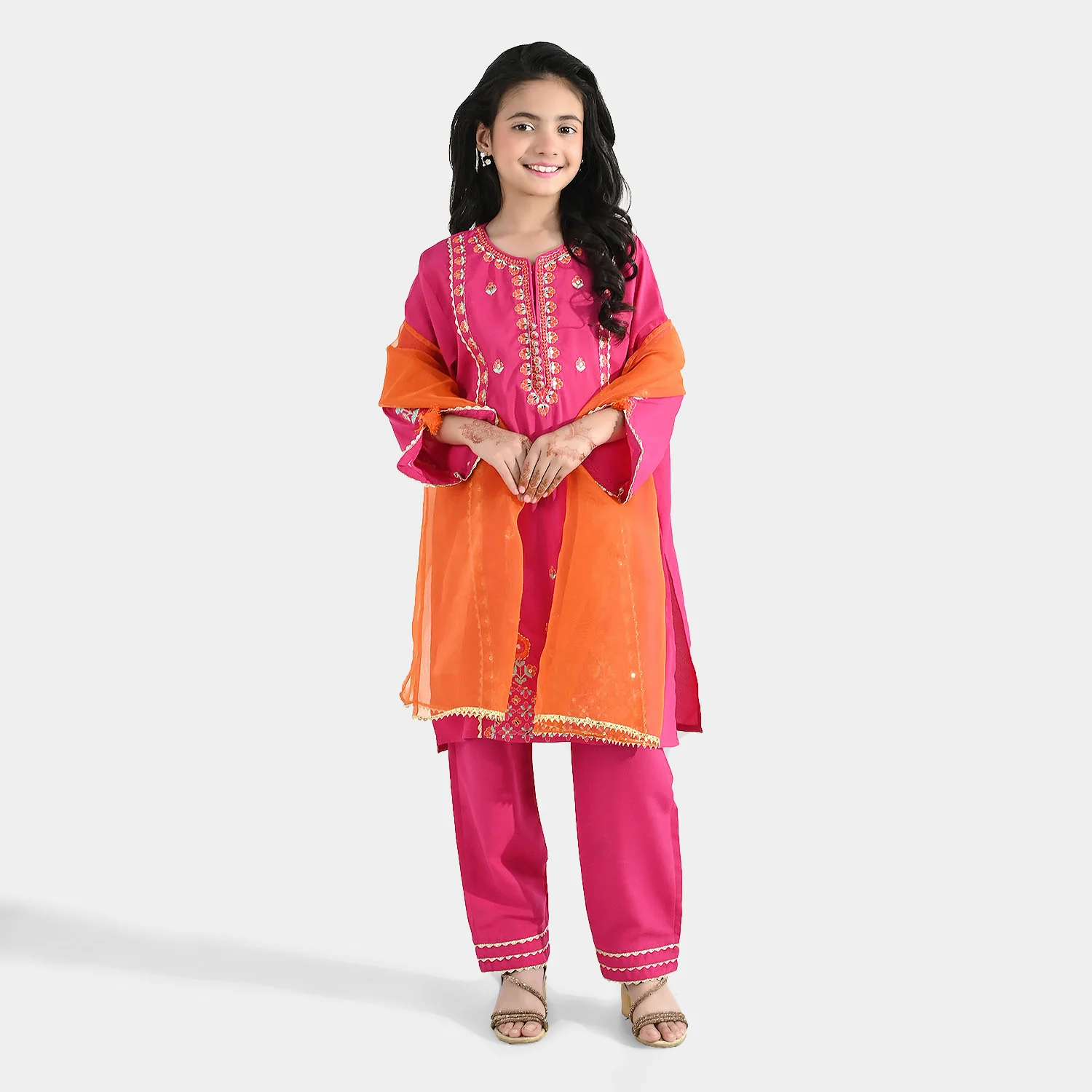 Girls Poly Cambric 3Pcs (Rangeen) – Shocking Pink