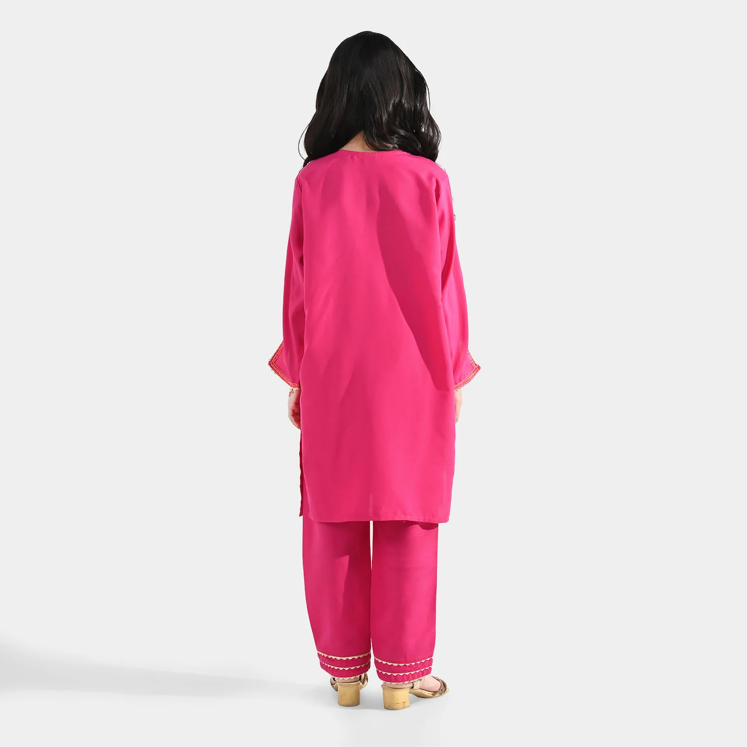 Girls Poly Cambric 3Pcs (Rangeen) – Shocking Pink - Image 5