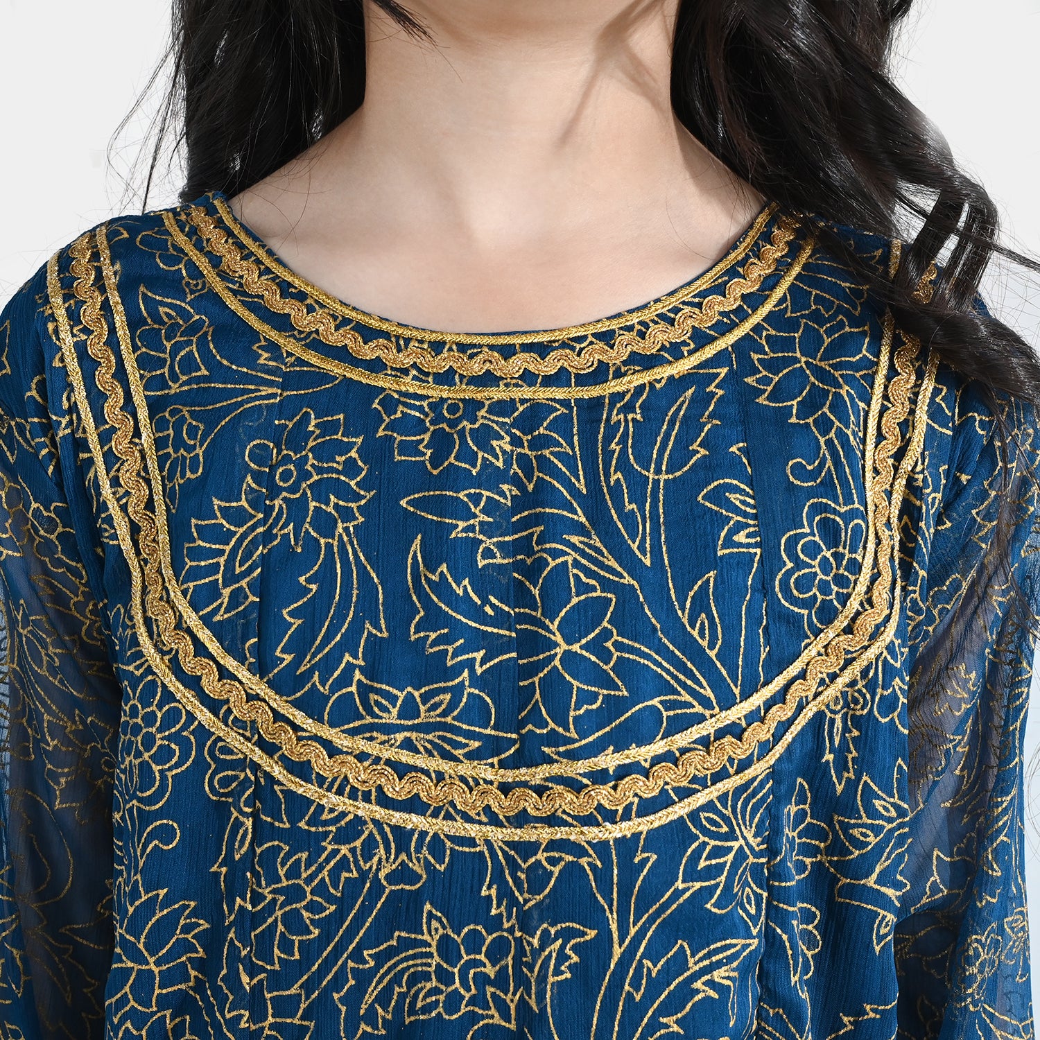 Girls Chiffon 3Pcs (Zarmeena) – Teal Green - Image 3