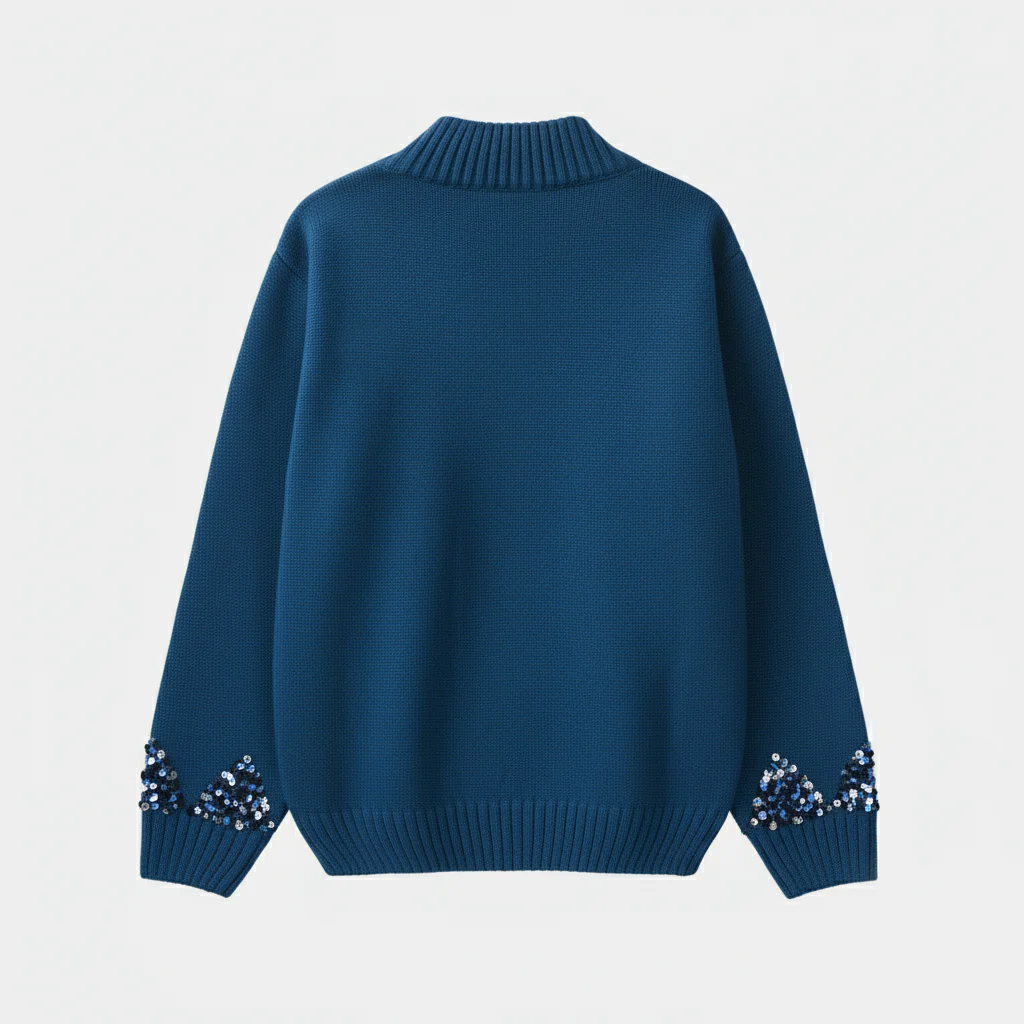 Girls Acrylic Full Sleeves Mock Neck Sweater – Navy - Image 4