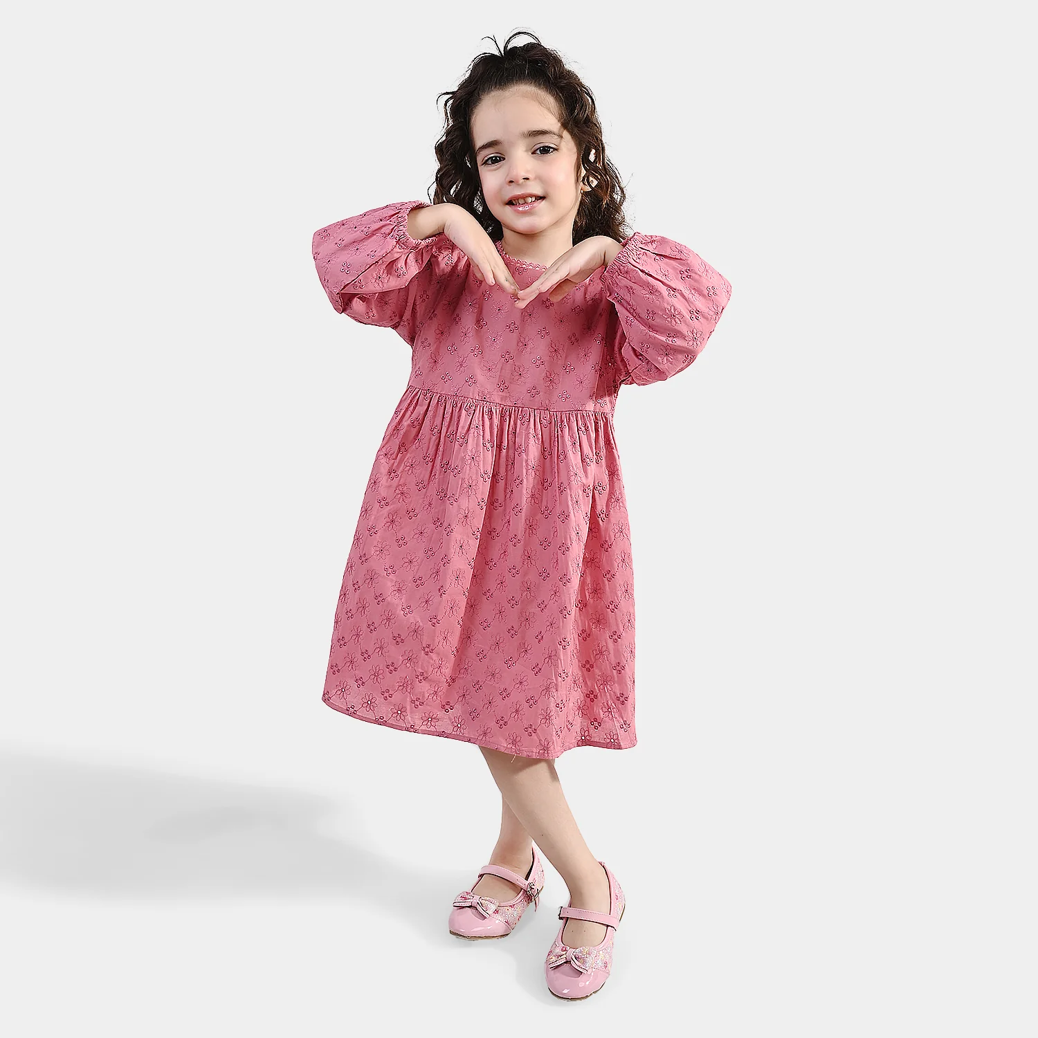 Girls Chicken Kari Casual Frock (Apricot) - Pink - Image 3