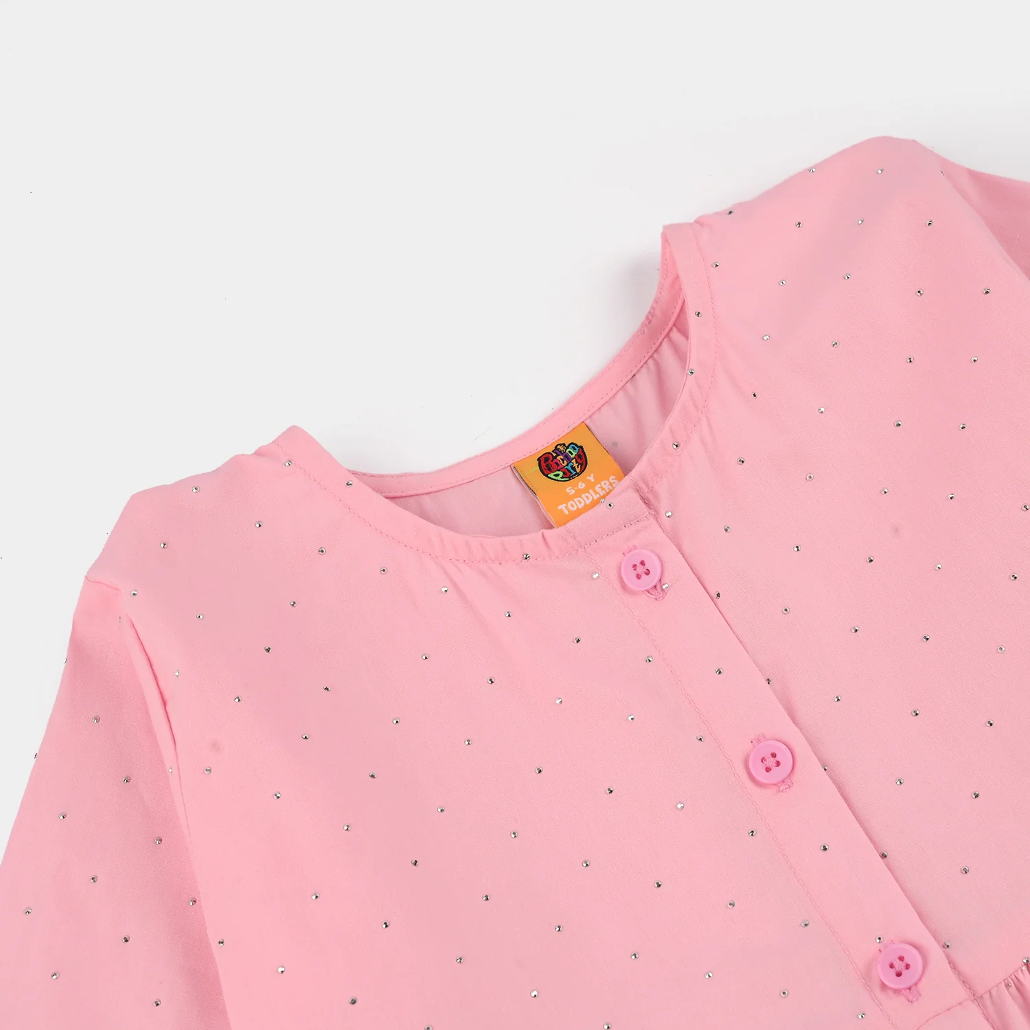 Girls Cotton Casual Top Silver Studs-PINK - Image 2