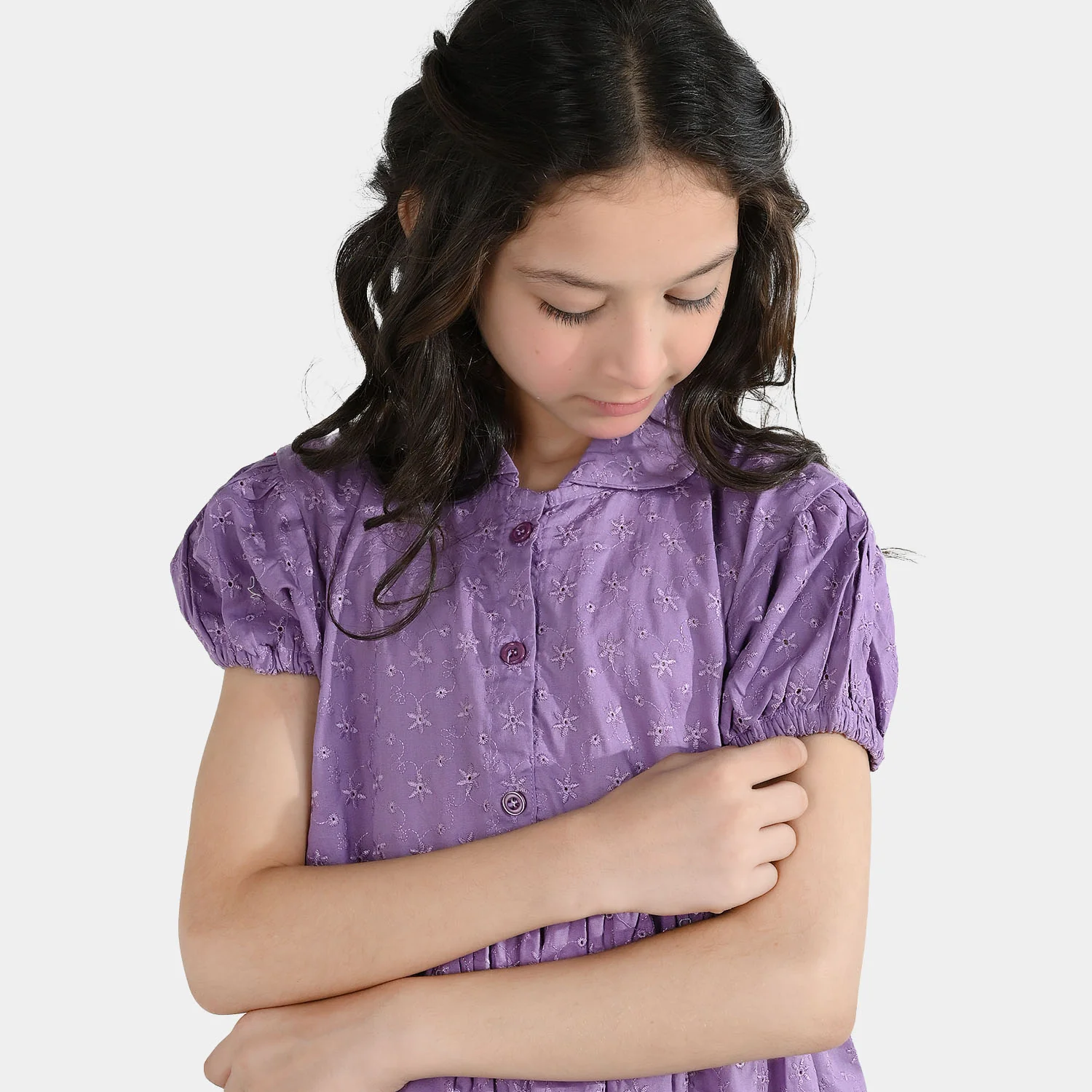 Girls Chicken Kari Embroidered Frock Grape-Purple - Image 2