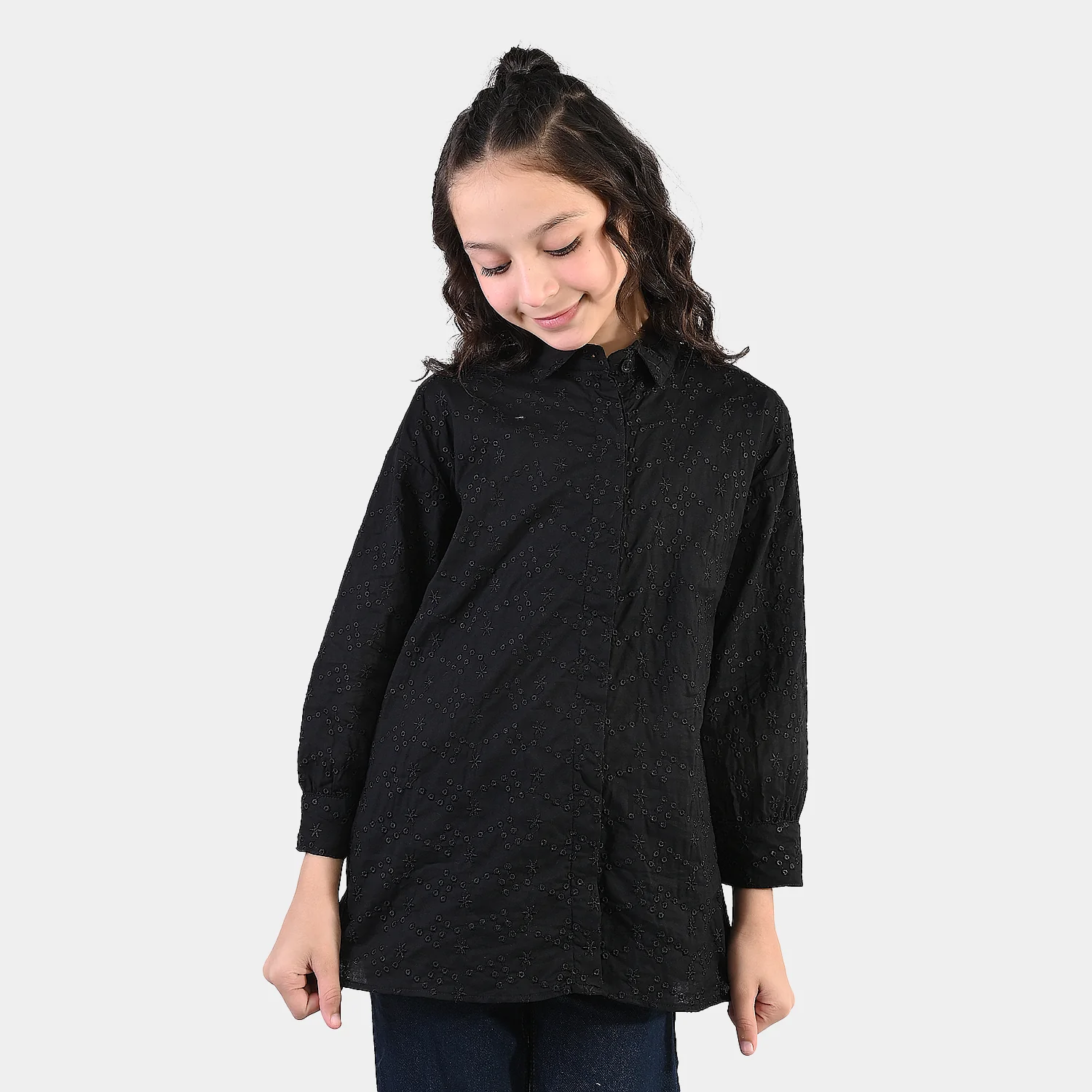 Girls Chicken Kari Embroidered Top (Bear) - Black - Image 3