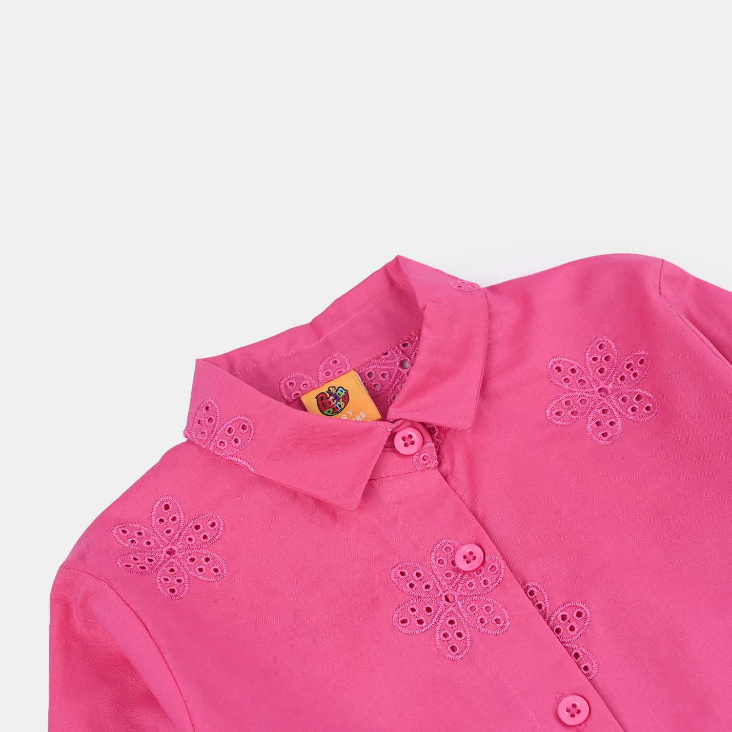 Girls Chicken Kari Embroidered Top (Rose) - Fuchsia - Image 3