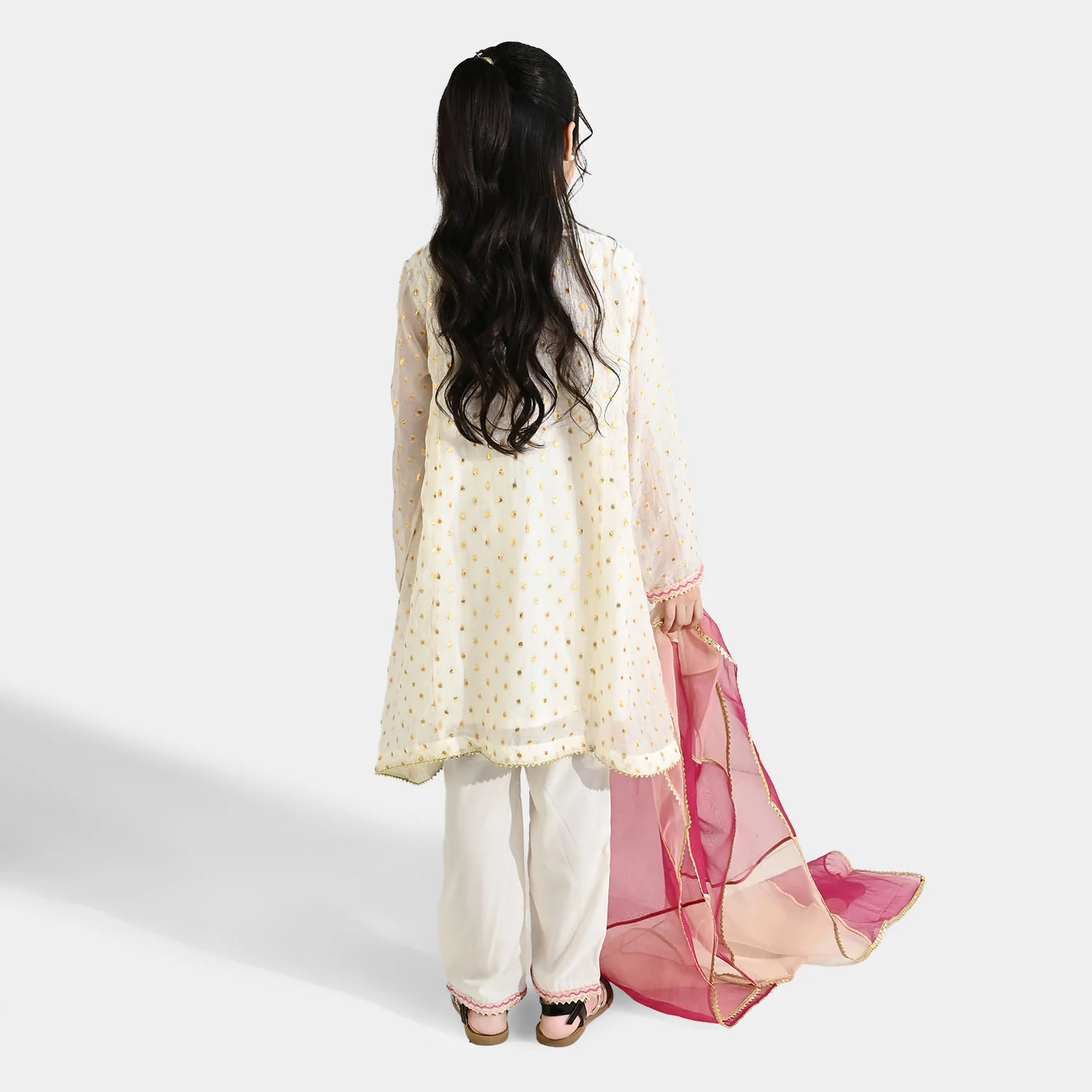 Girls Chiffon 3Pcs Zeenat - Cream - Image 7
