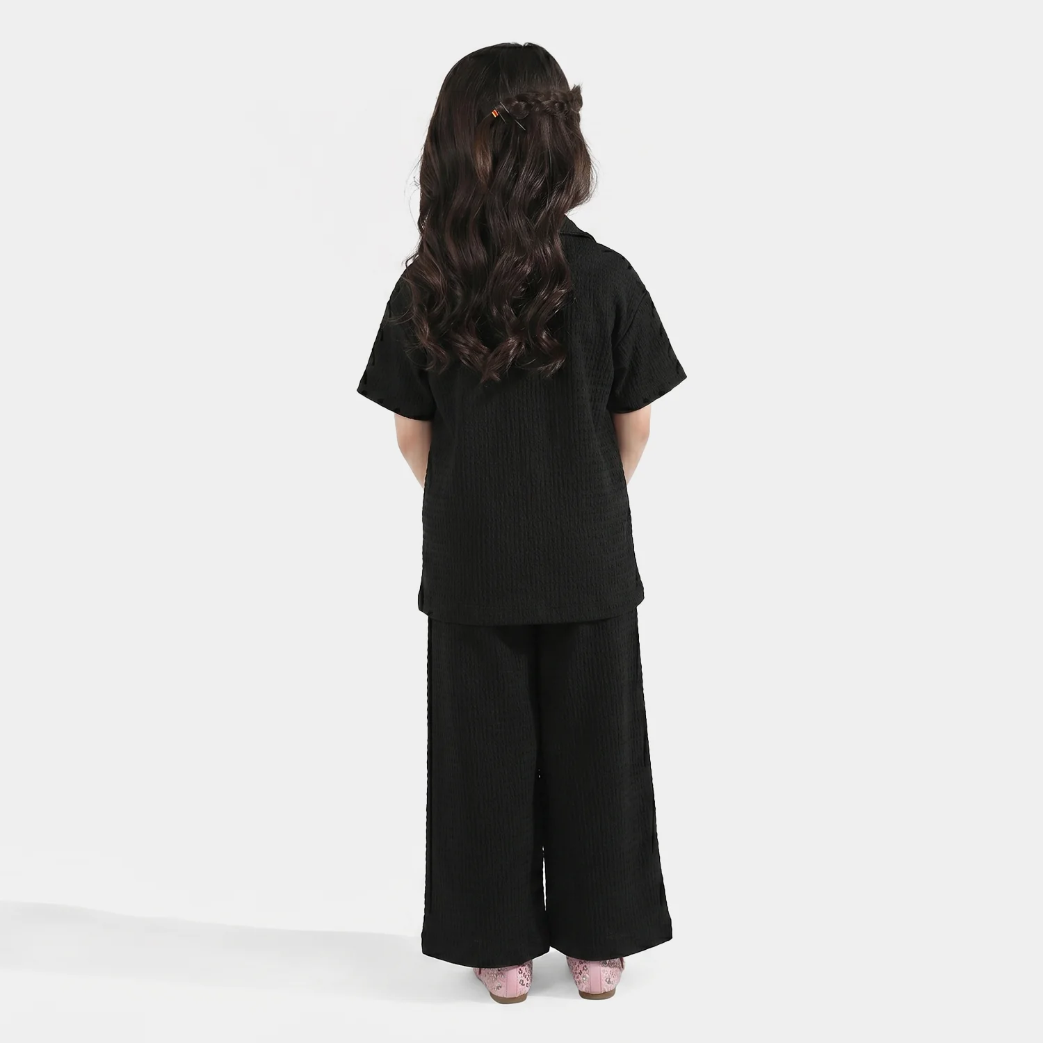 Girls Poly Crinkle Suit (Flower) - Black - Image 2