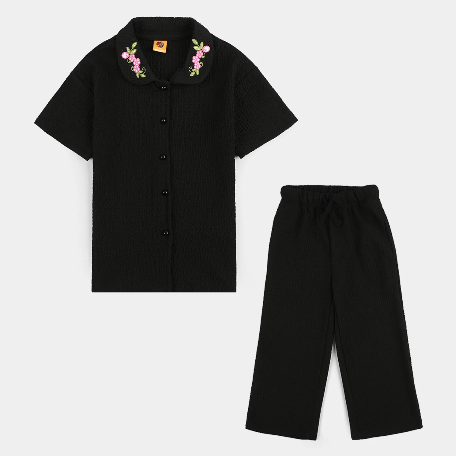 Girls Poly Crinkle Suit (Flower) - Black - Image 3