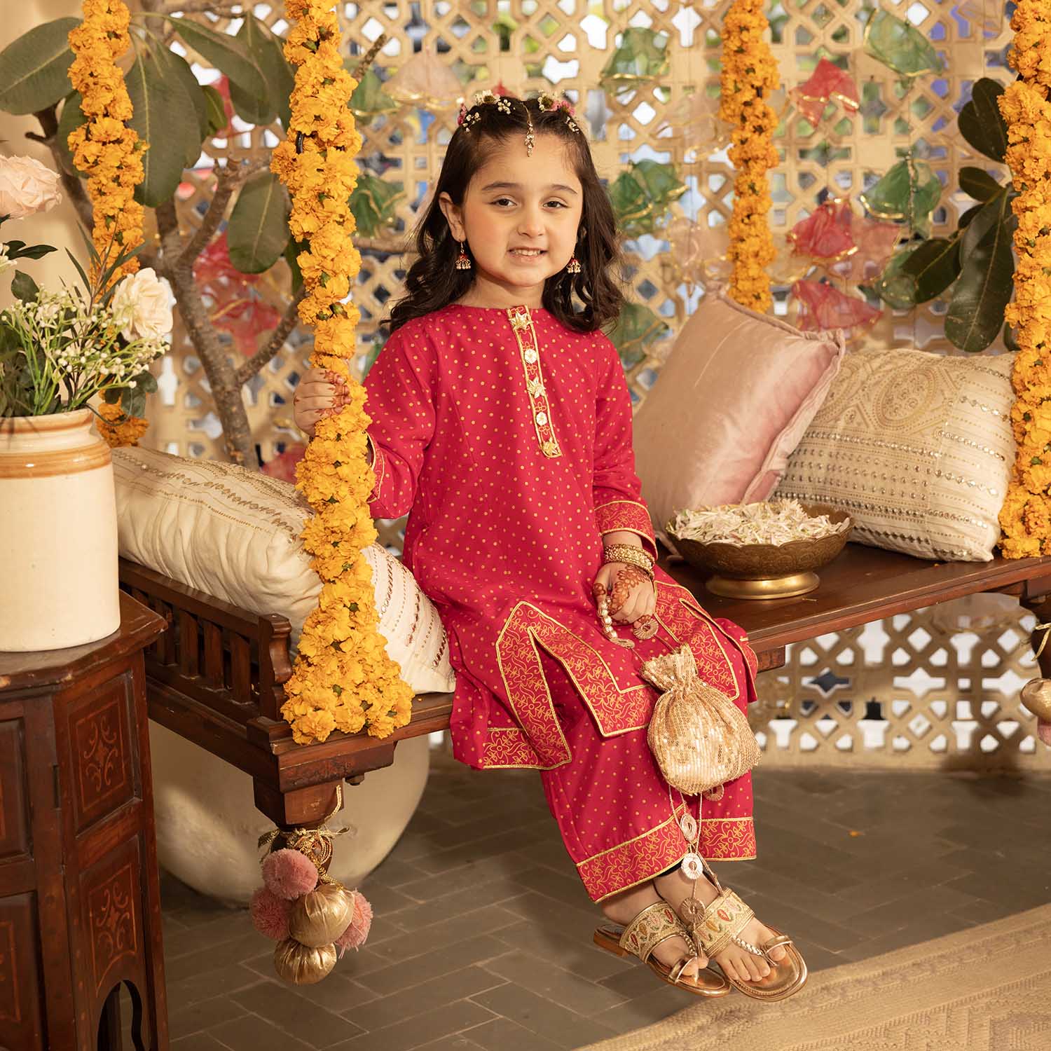 Girls Cotton 2-Pcs Suit (Arzoo) - Bright Pink - Image 2