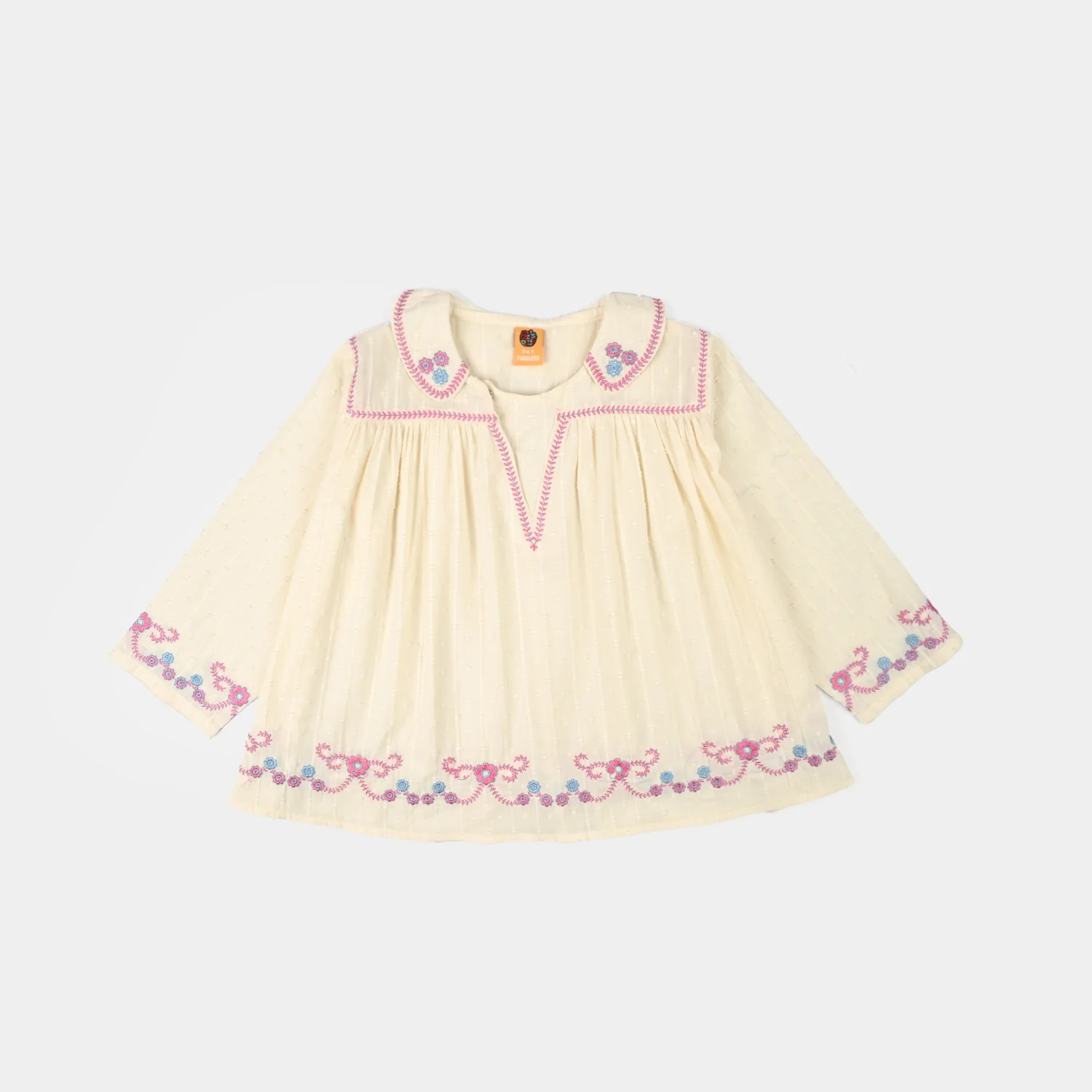Girls Cotton Brochia Emb Top Jane- Off White
