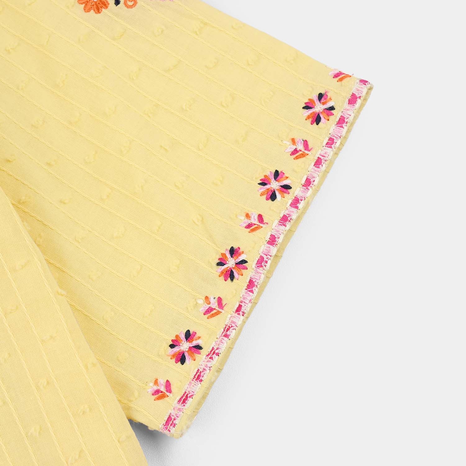 Girls Cotton Brochia Emb Top Mango-Yellow - Image 3