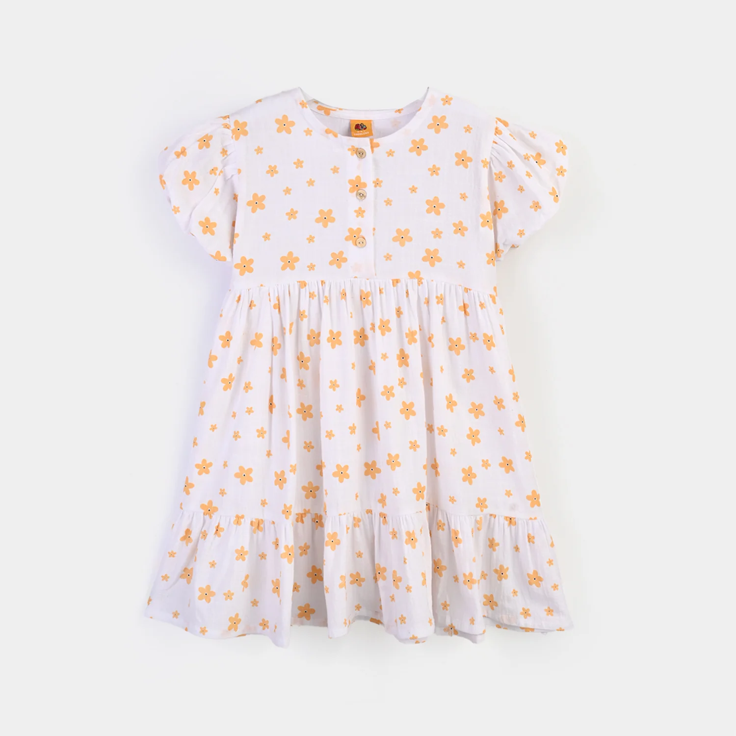 Girls Cotton Casual Frock Amber-WHITE