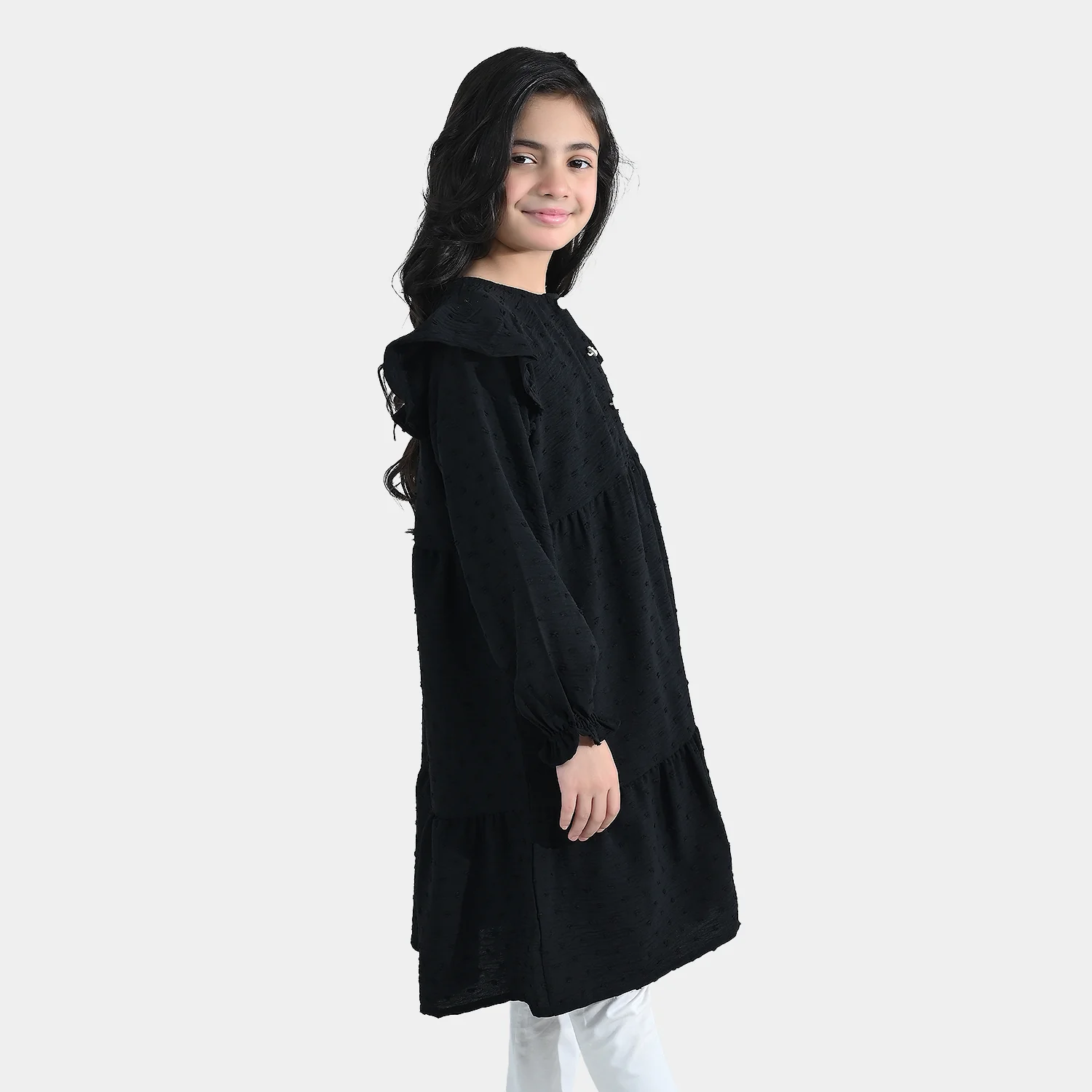 Girls Cotton Casual Frock Brochia - Black - Image 4