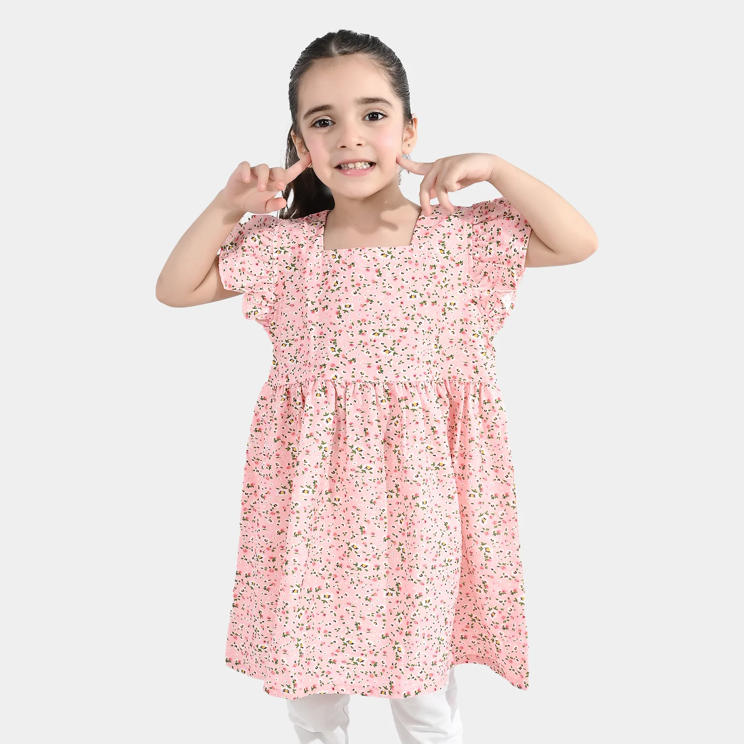 Girls Cotton Casual Frock (Peach Punch) - Pink - Image 2
