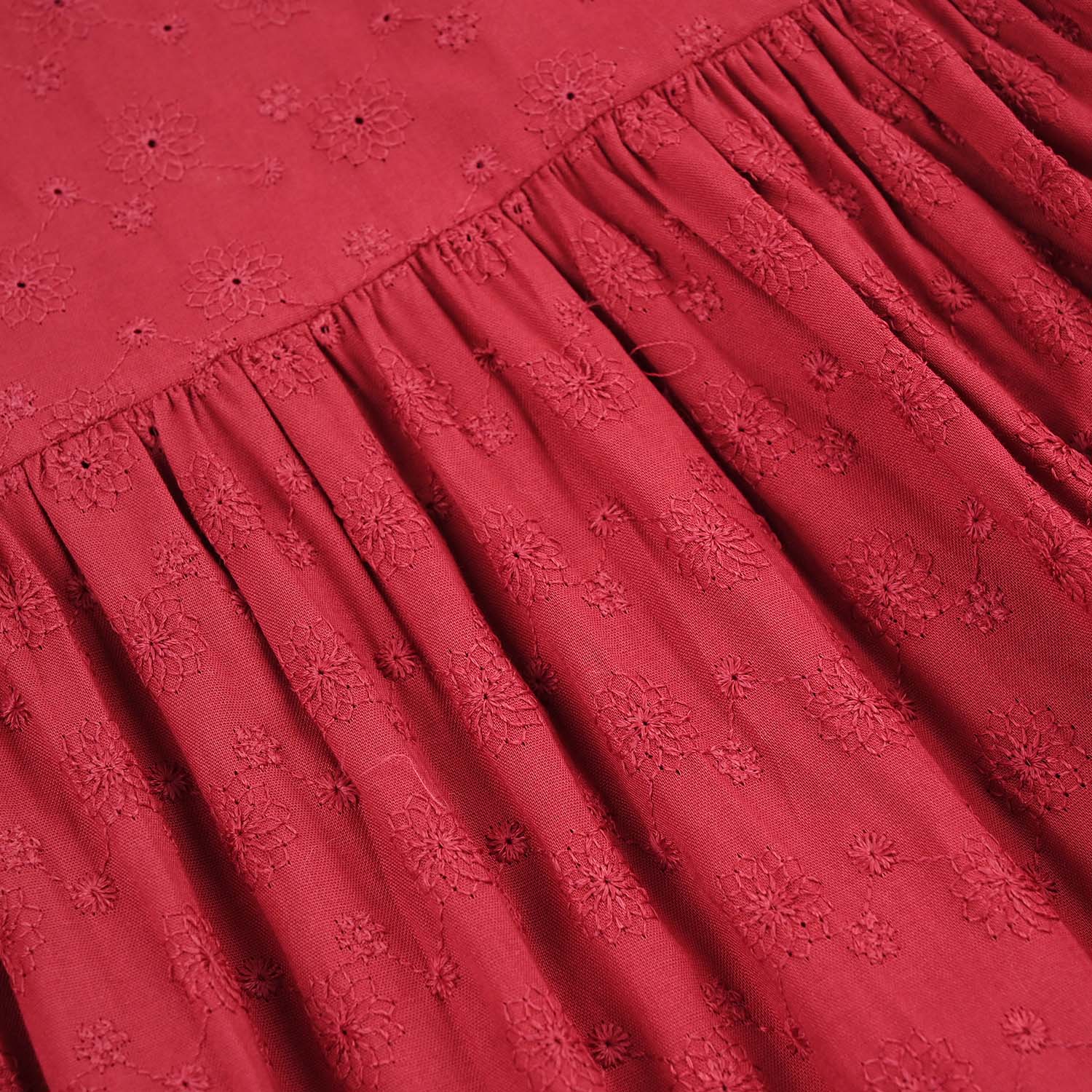 Girls Cotton Casual Frock Salsa- Red - Image 10