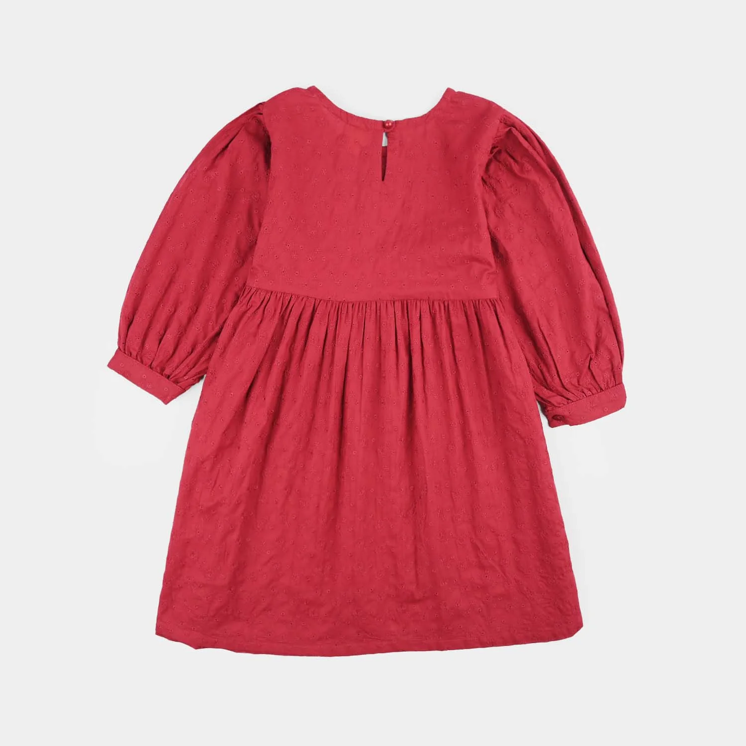 Girls Cotton Casual Frock Salsa- Red - Image 11