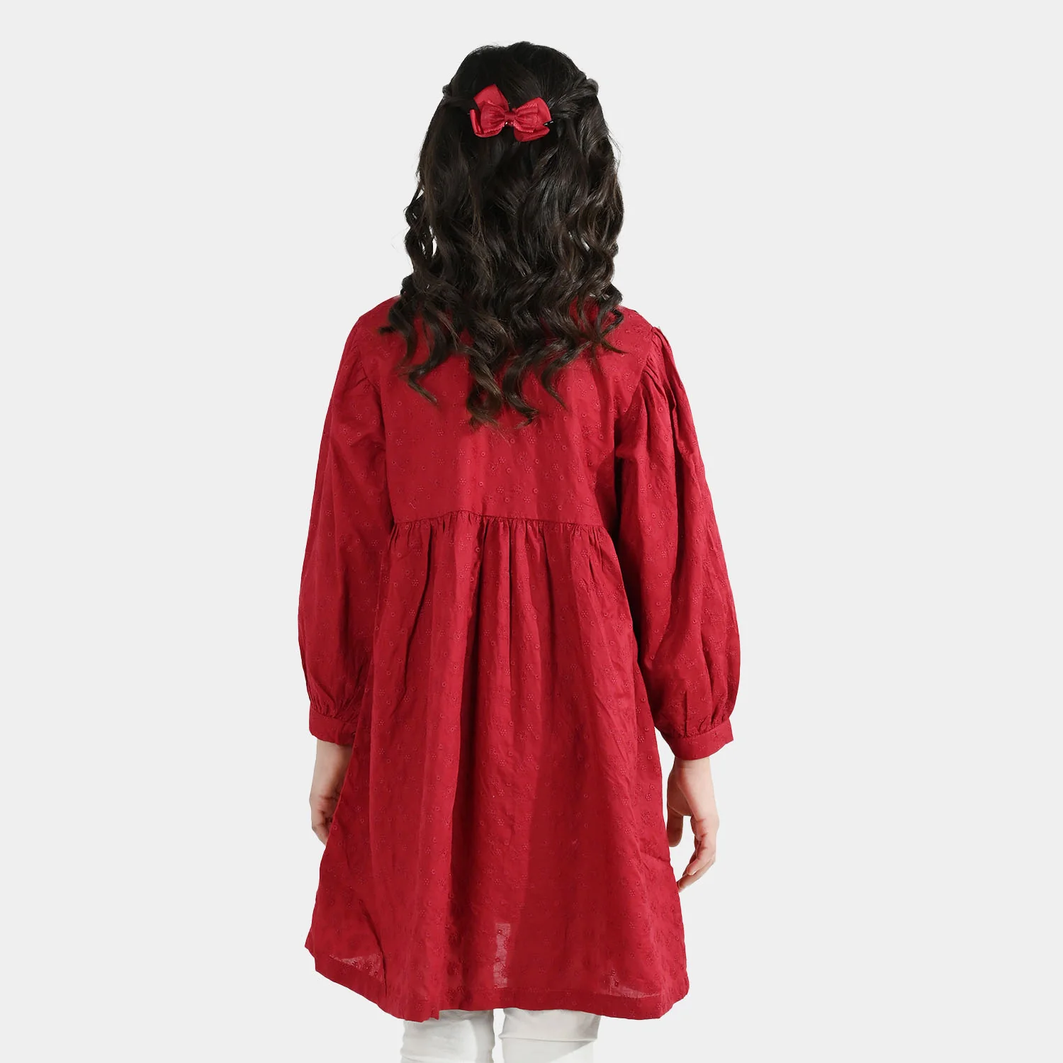 Girls Cotton Casual Frock Salsa- Red - Image 7