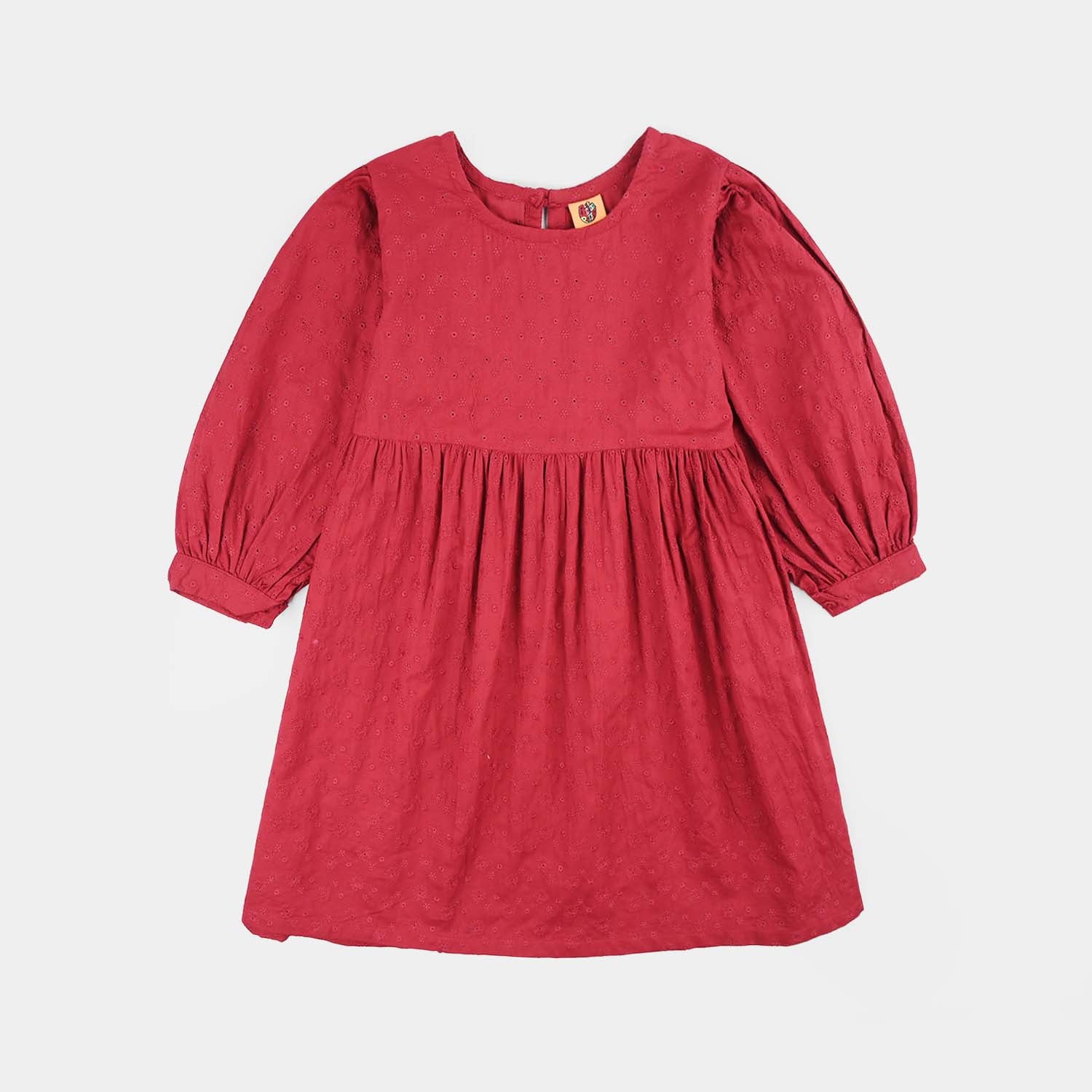 Girls Cotton Casual Frock Salsa- Red - Image 8