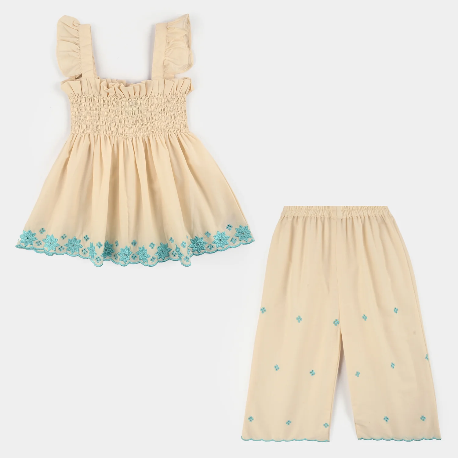 Girls Cotton Emb 2Pcs Mini Diva-Off.White