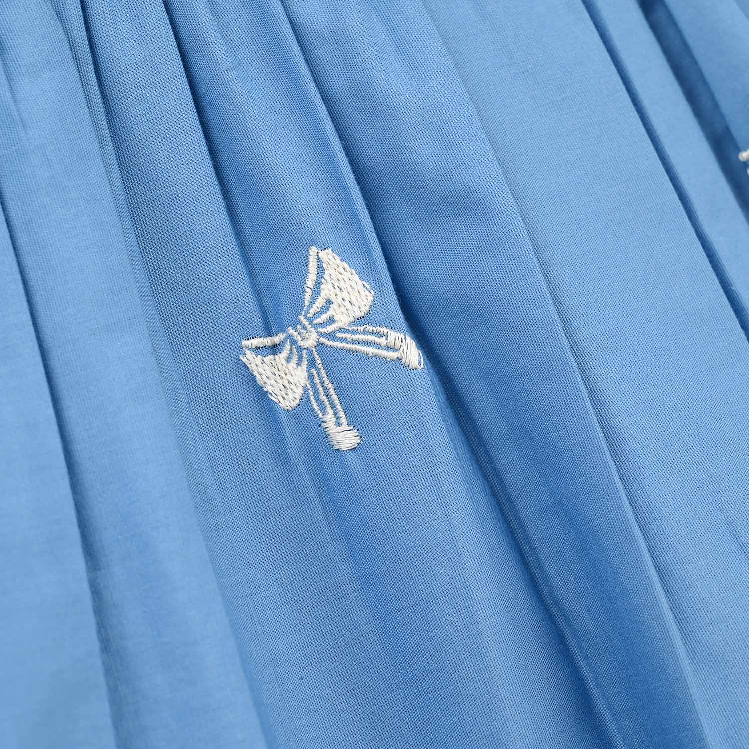 Girls Cotton Embroidered CO-Ord Set - Blue - Image 3