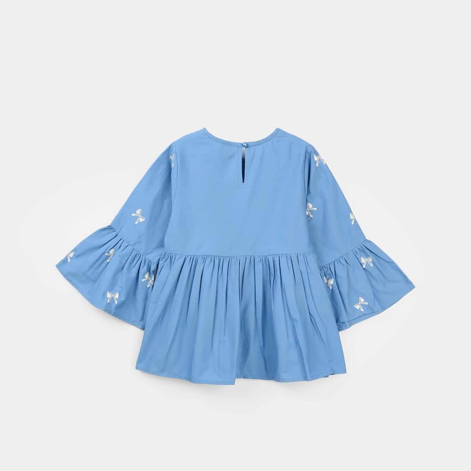 Girls Cotton Embroidered CO-Ord Set - Blue - Image 4