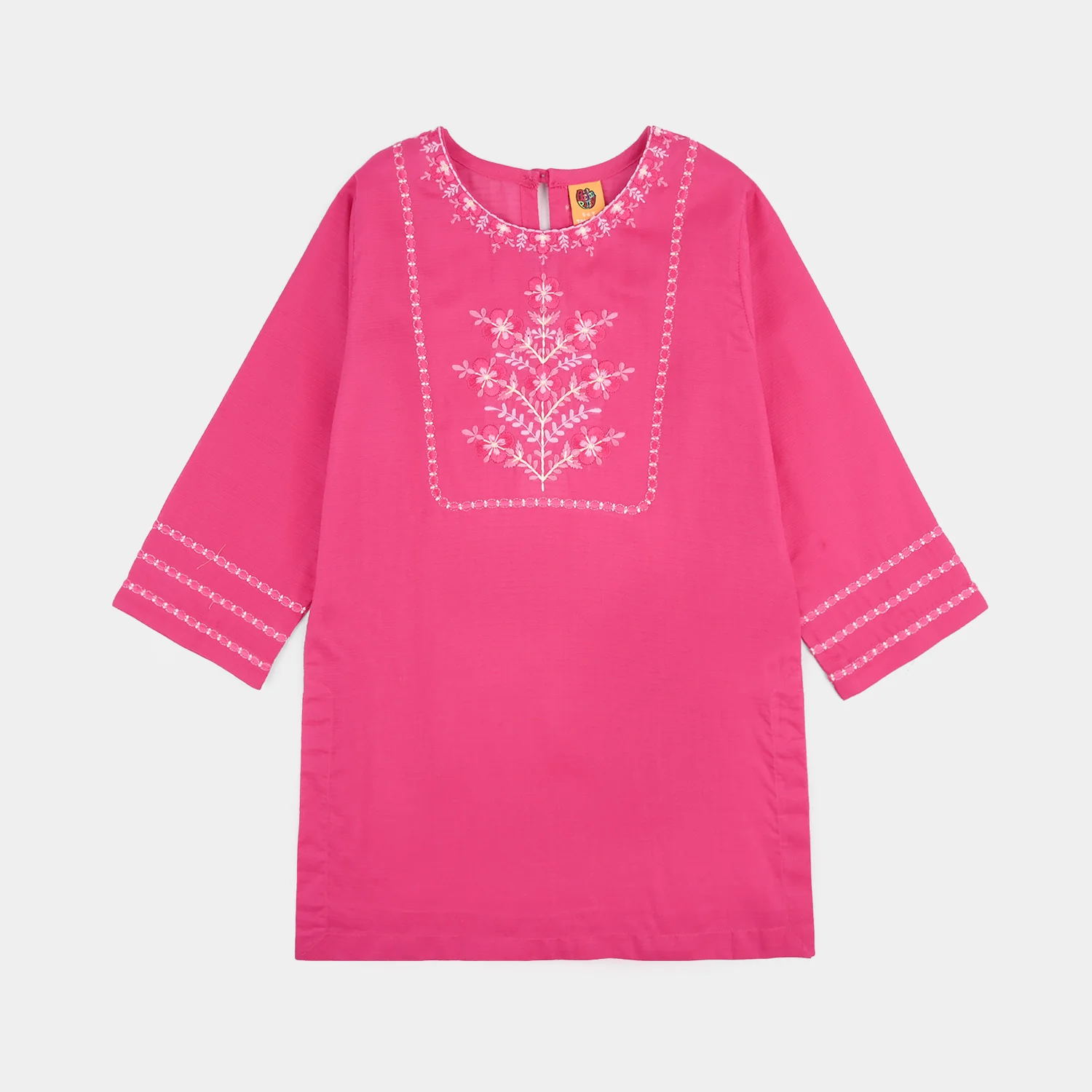 Girls Cotton Emb Kurti Atash- Bright Pink