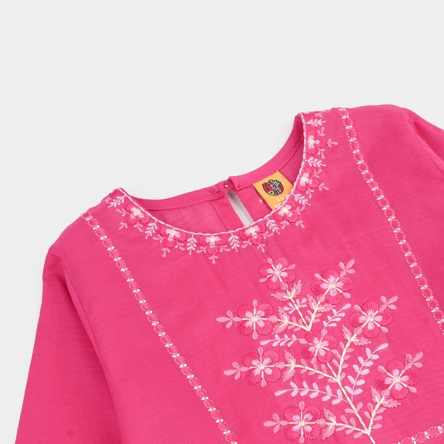 Girls Cotton Emb Kurti Atash- Bright Pink - Image 3