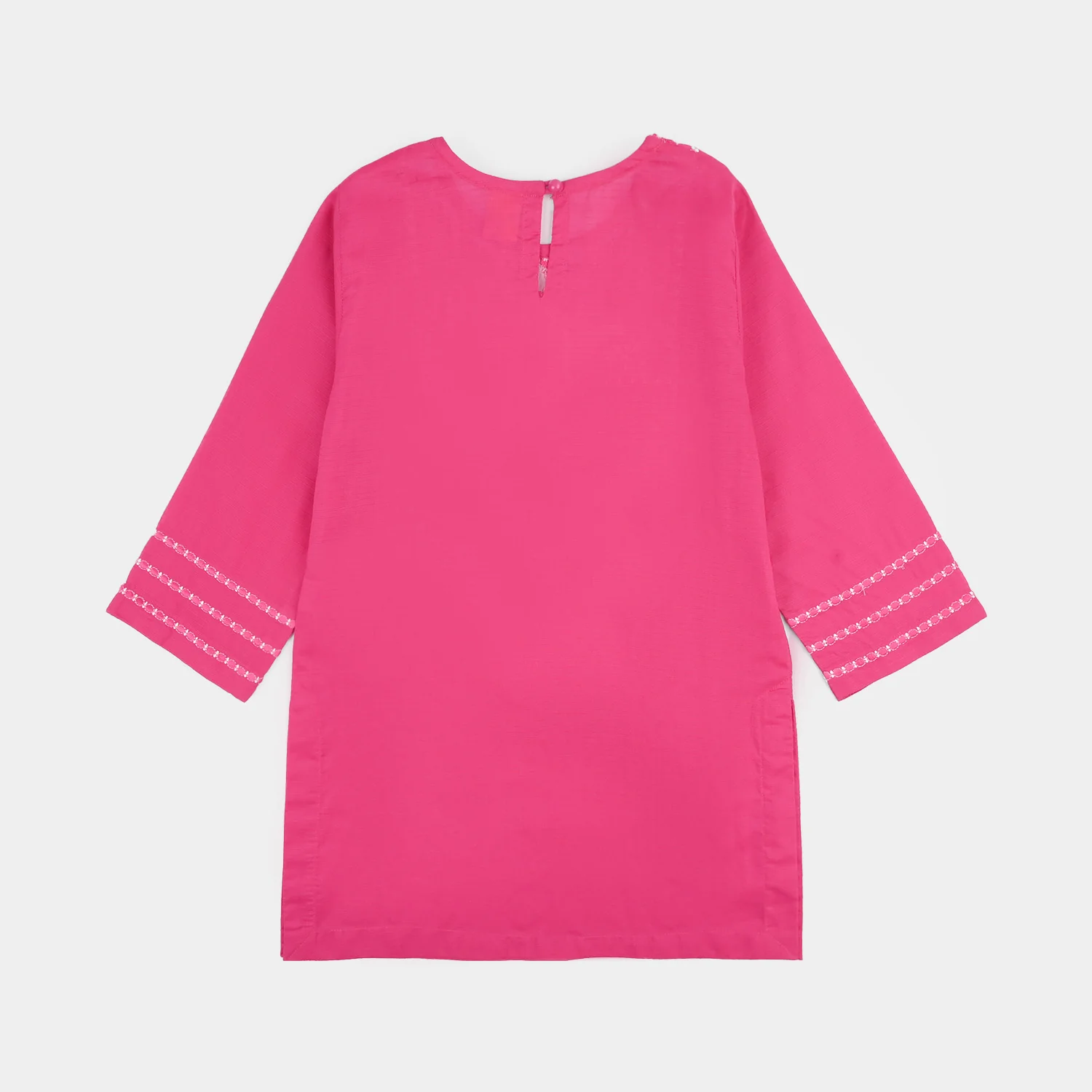 Girls Cotton Emb Kurti Atash- Bright Pink - Image 4